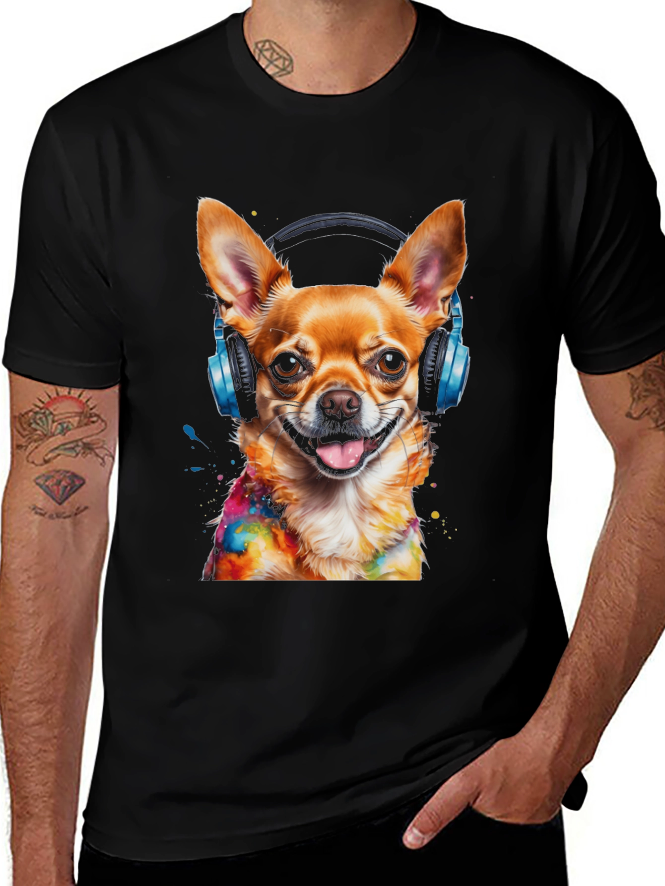 Variant 16 of Dog with Headphones Black T-Shirt