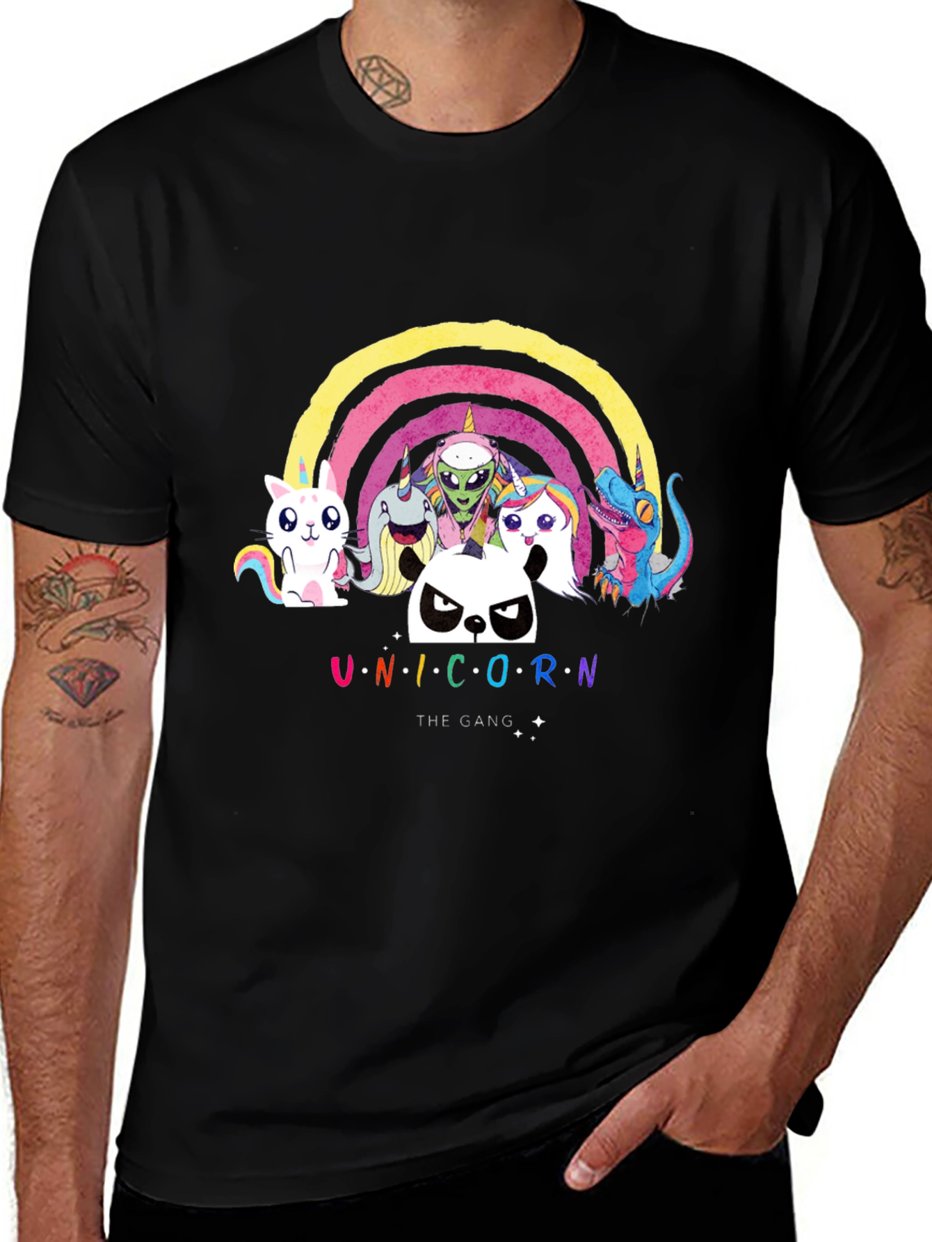 Variant 13 of Unicorn Gang Graphic T-Shirt - Black Cotton Tee