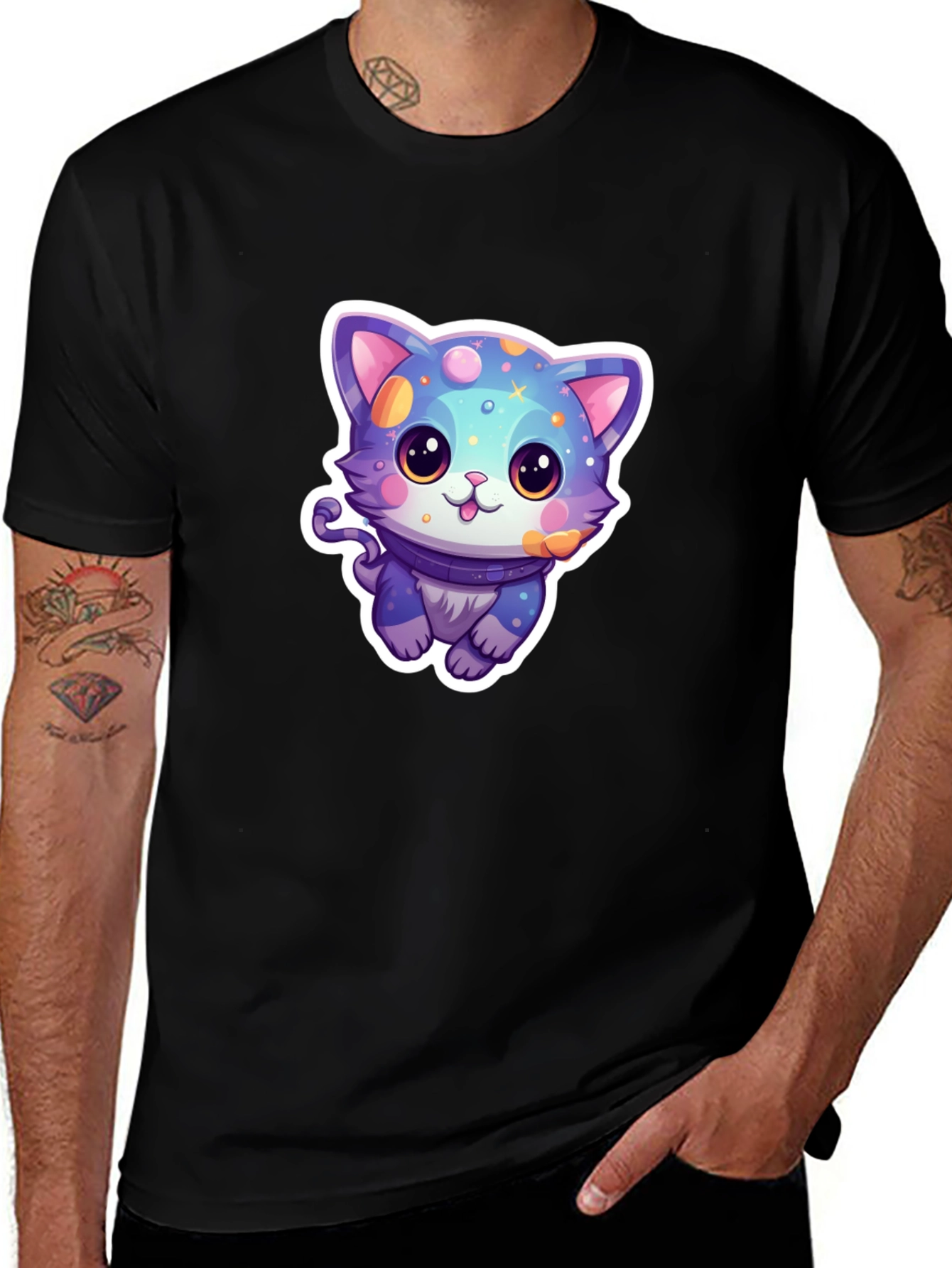 Variant 8 of Cute Cartoon Cat Graphic Tee - Black