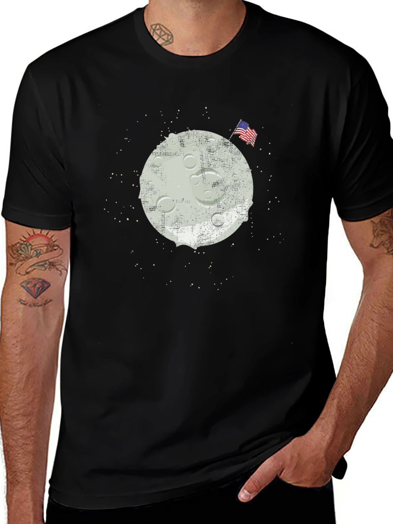 Variant 29 of Moon Landing T-Shirt with American Flag