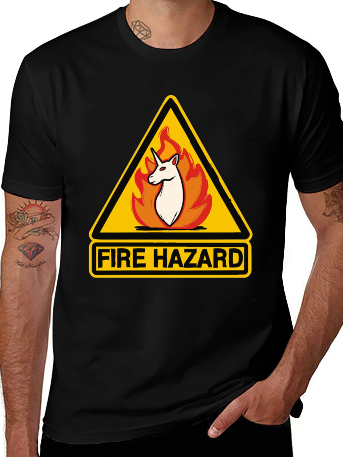 Variant 28 of Fire Hazard Unicorn Graphic Tee - Black Cotton T-Shirt
