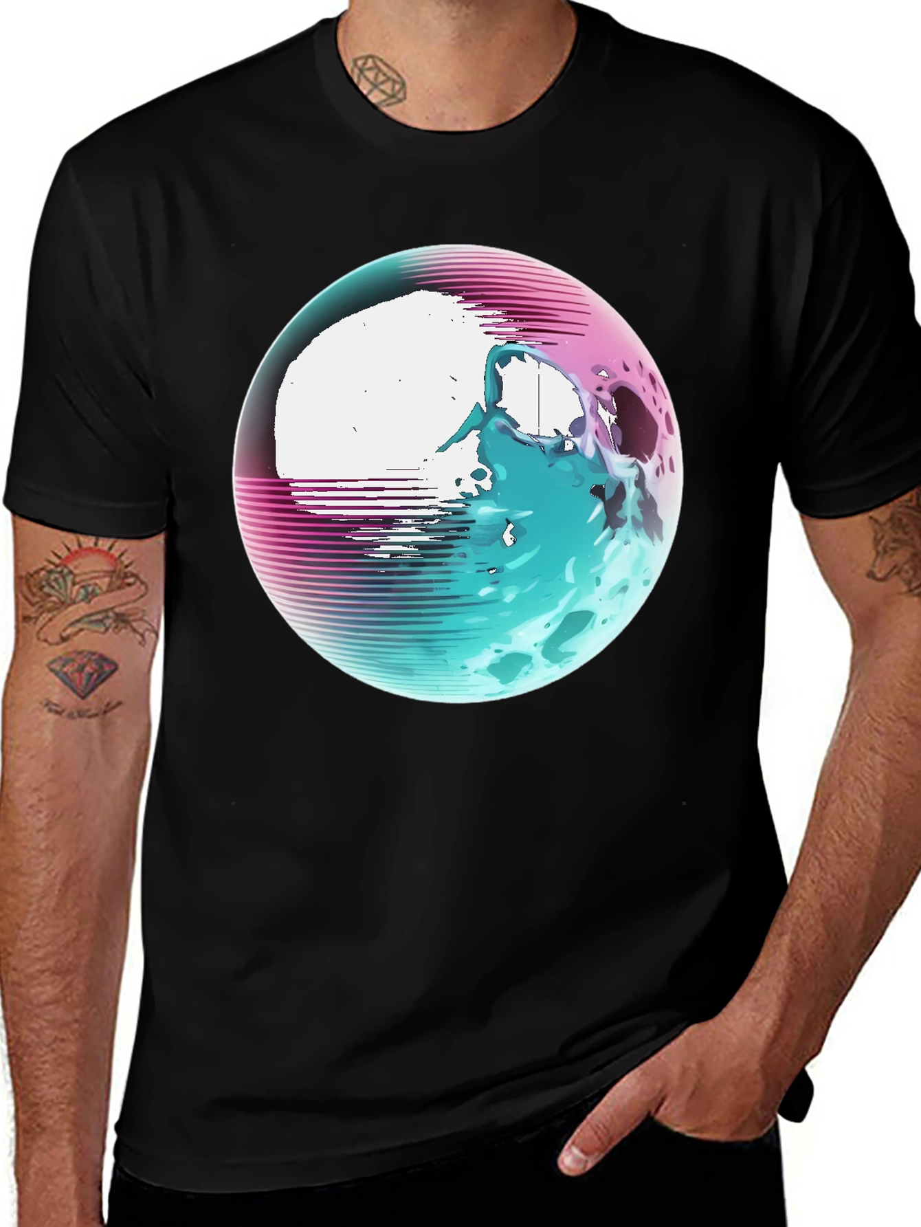 Variant 15 of Retro Wave Skull Graphic Tee - Black