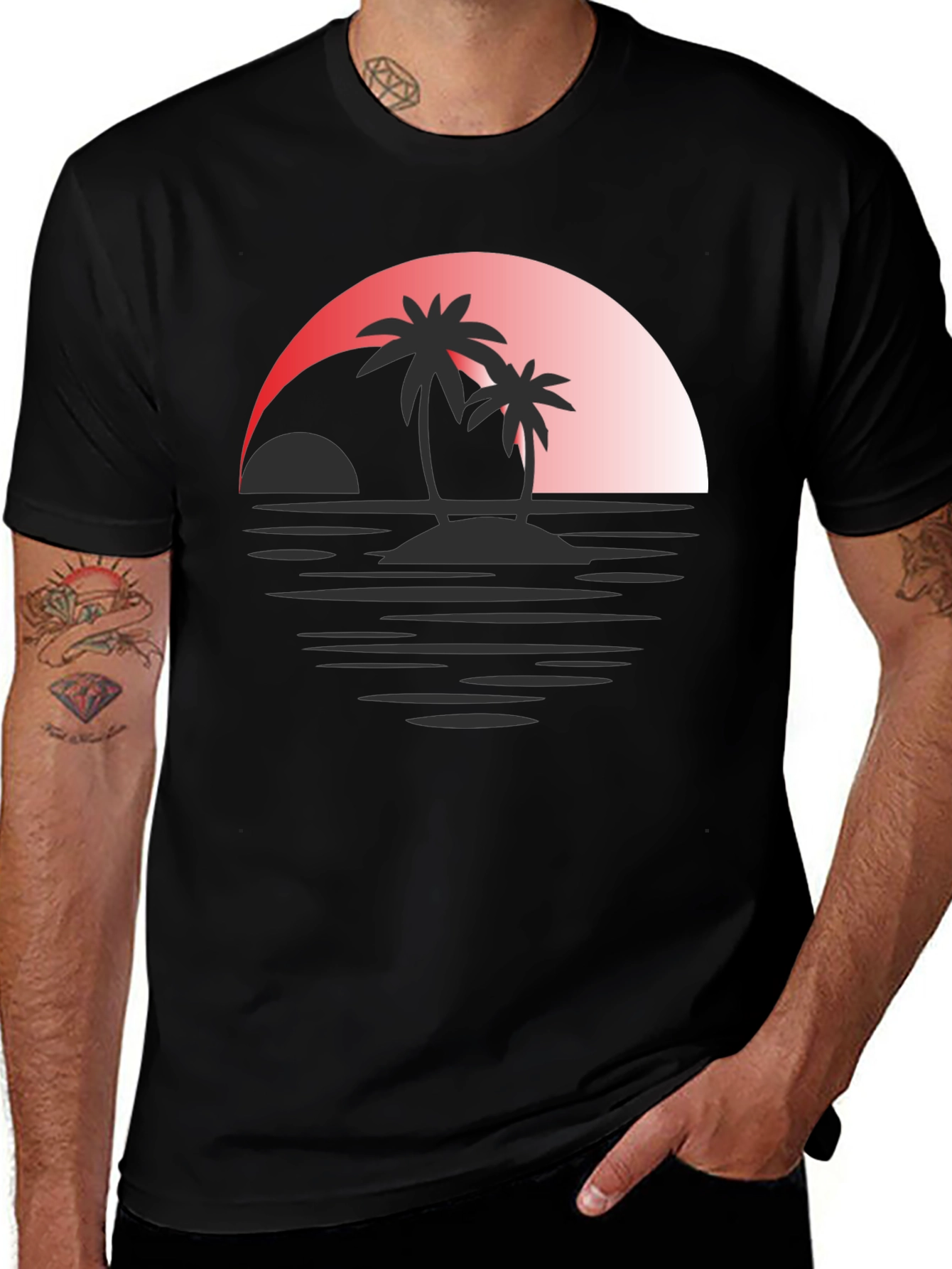 Variant 3 of Sunset Palms Graphic Tee - Tropical Island T-Shirt