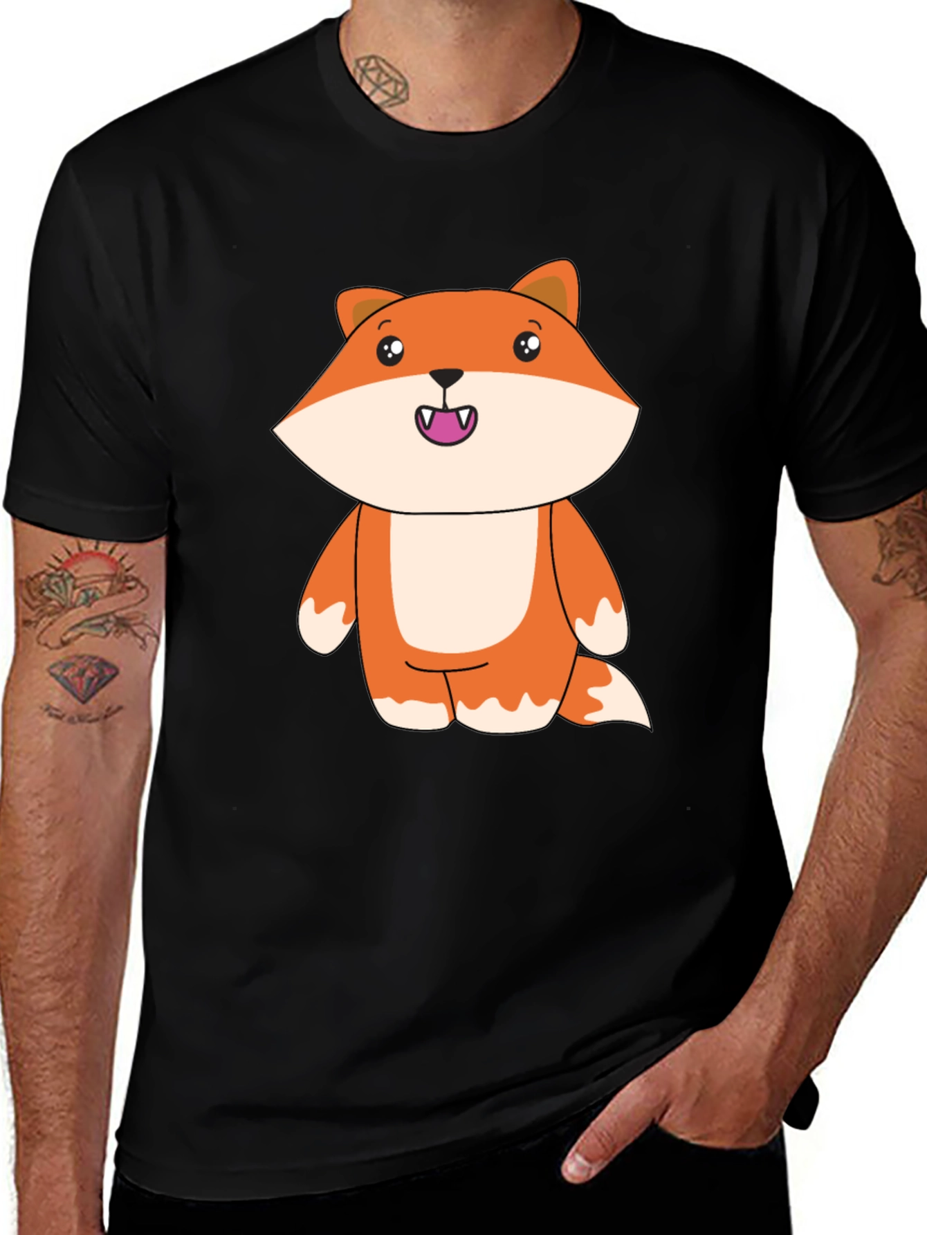 Variant 2 of Cute Cartoon Fox Black T-Shirt