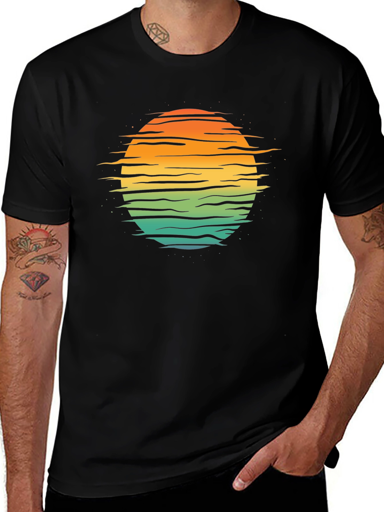 Variant 25 of Retro Sunset Horizon T-Shirt - Black