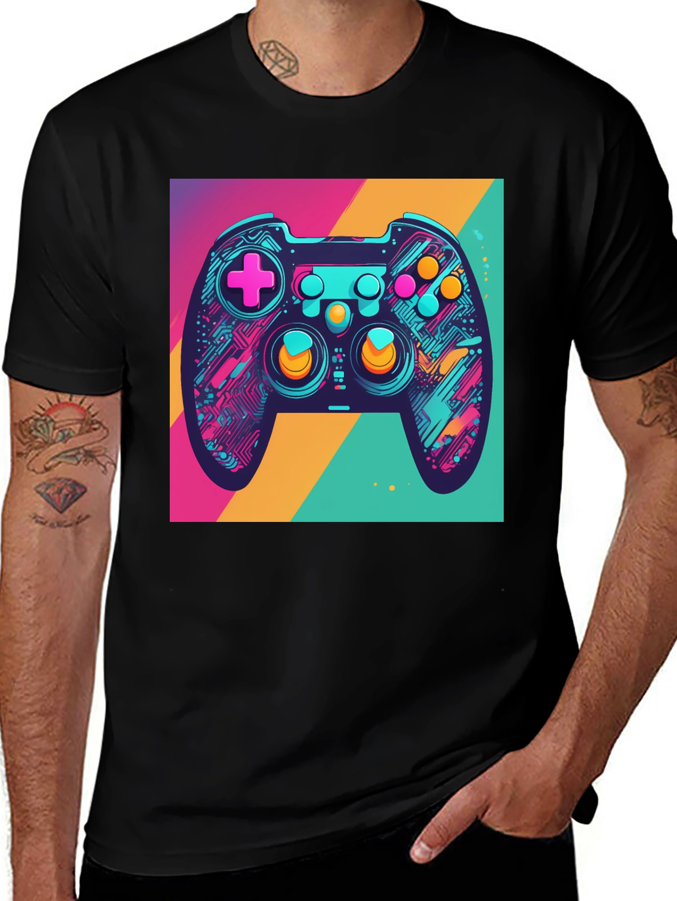 Retro Gaming Controller T-Shirt - Neon Style