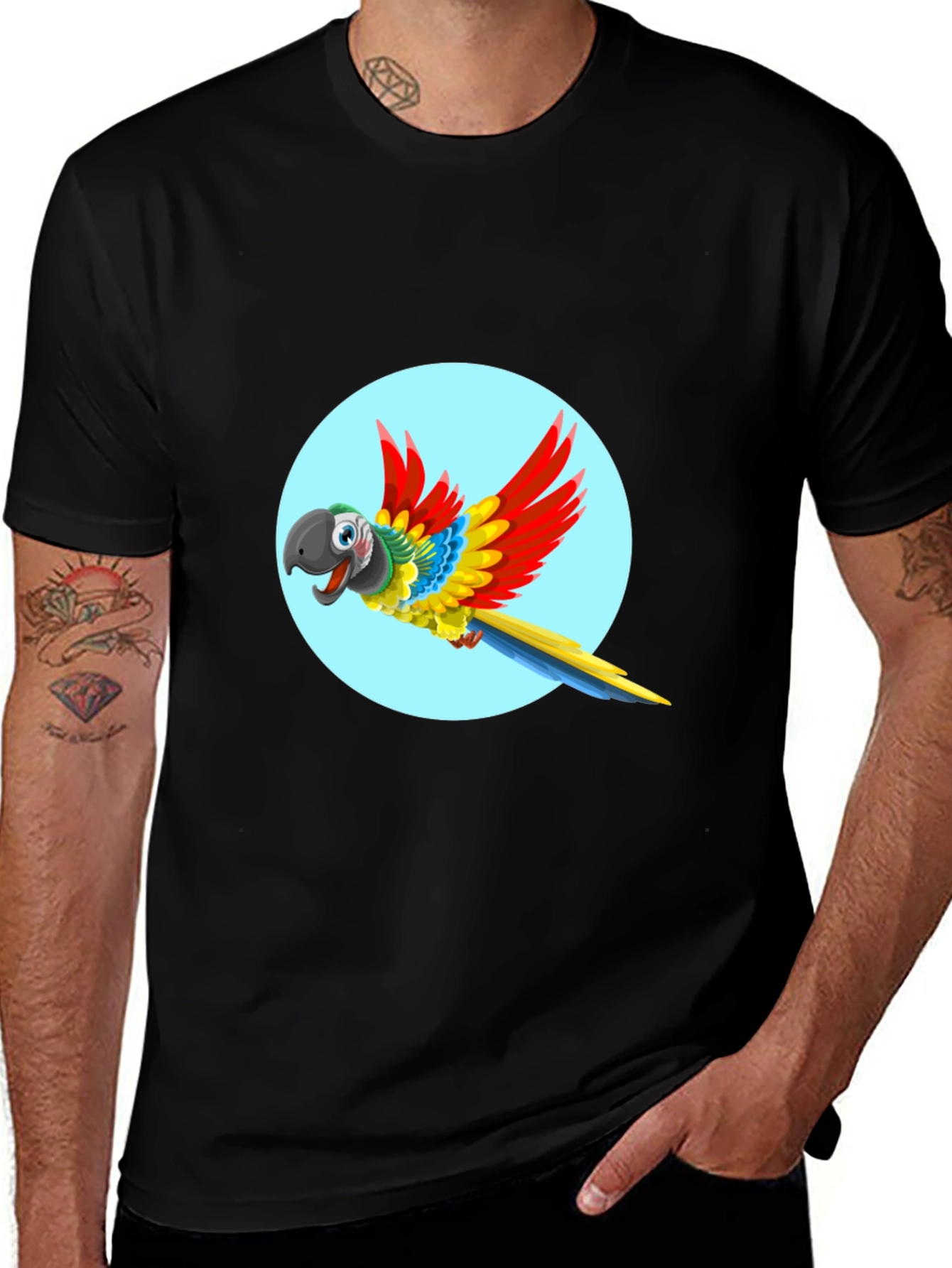 Variant 27 of Black T-Shirt with Parrot Graphic
