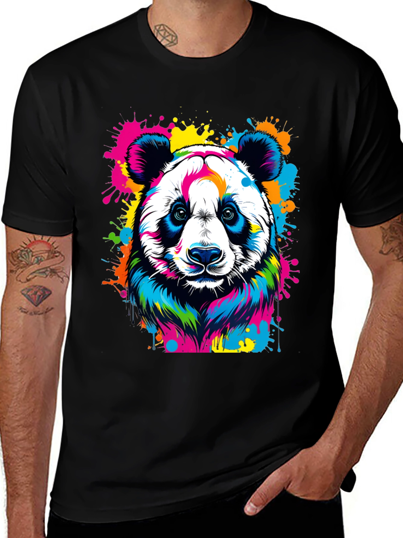 Variant 9 of Colorful Panda Graphic Tee - Black Unisex T-Shirt