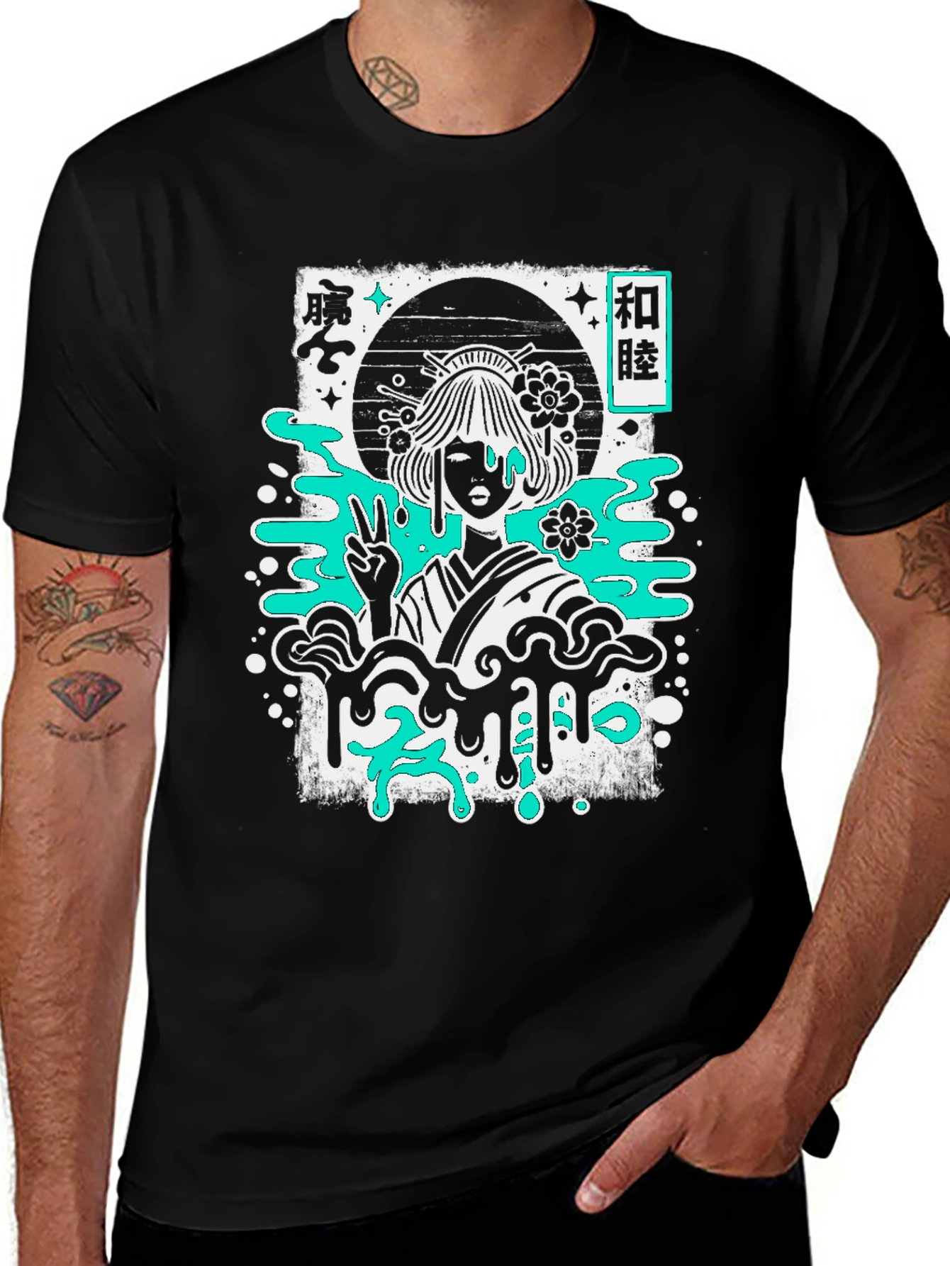 Black Geisha Graphic Tee - Black Cotton T-Shirt main image