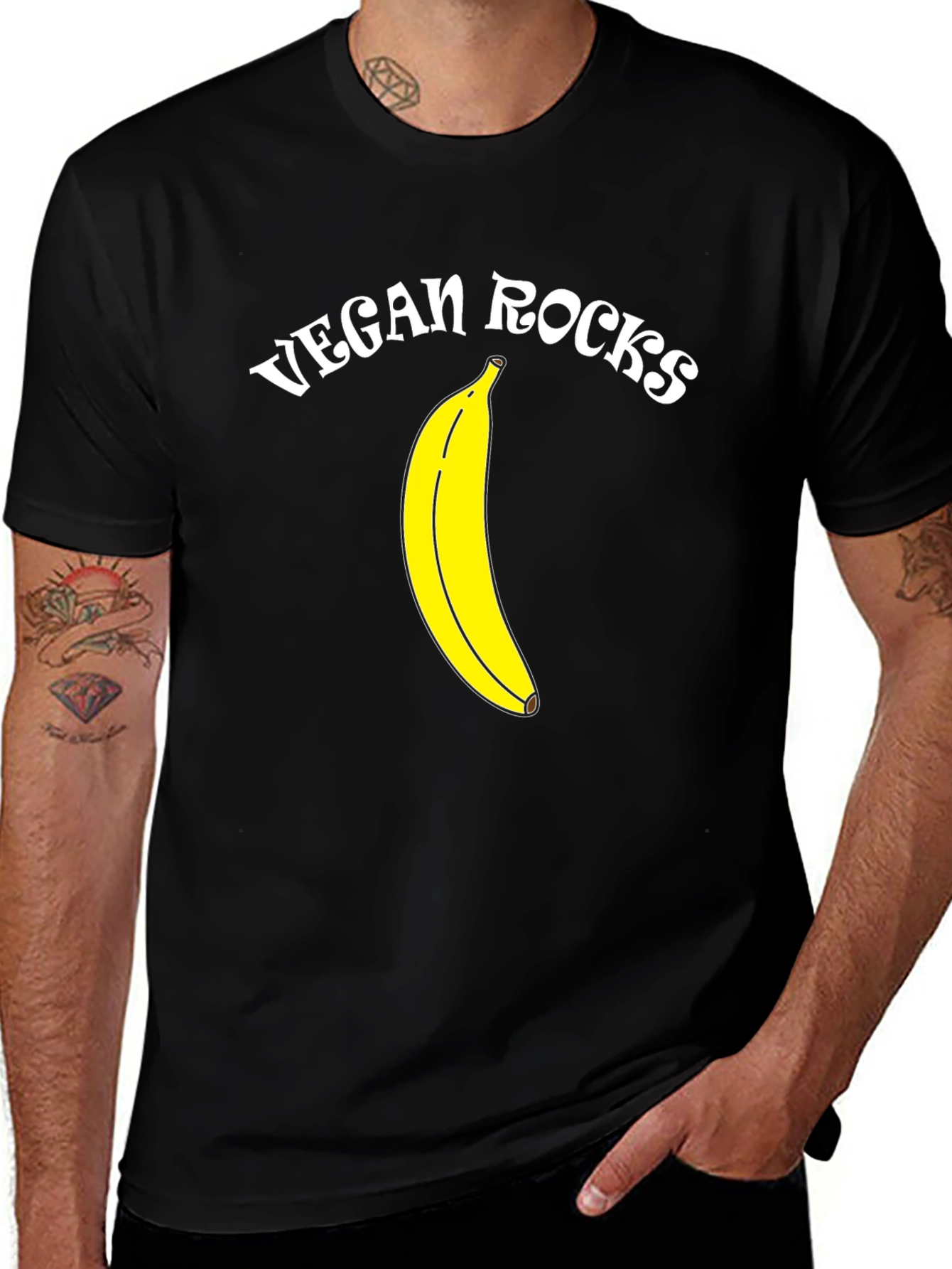 Variant 4 of Vegan Rocks Banana Graphic Black T-Shirt