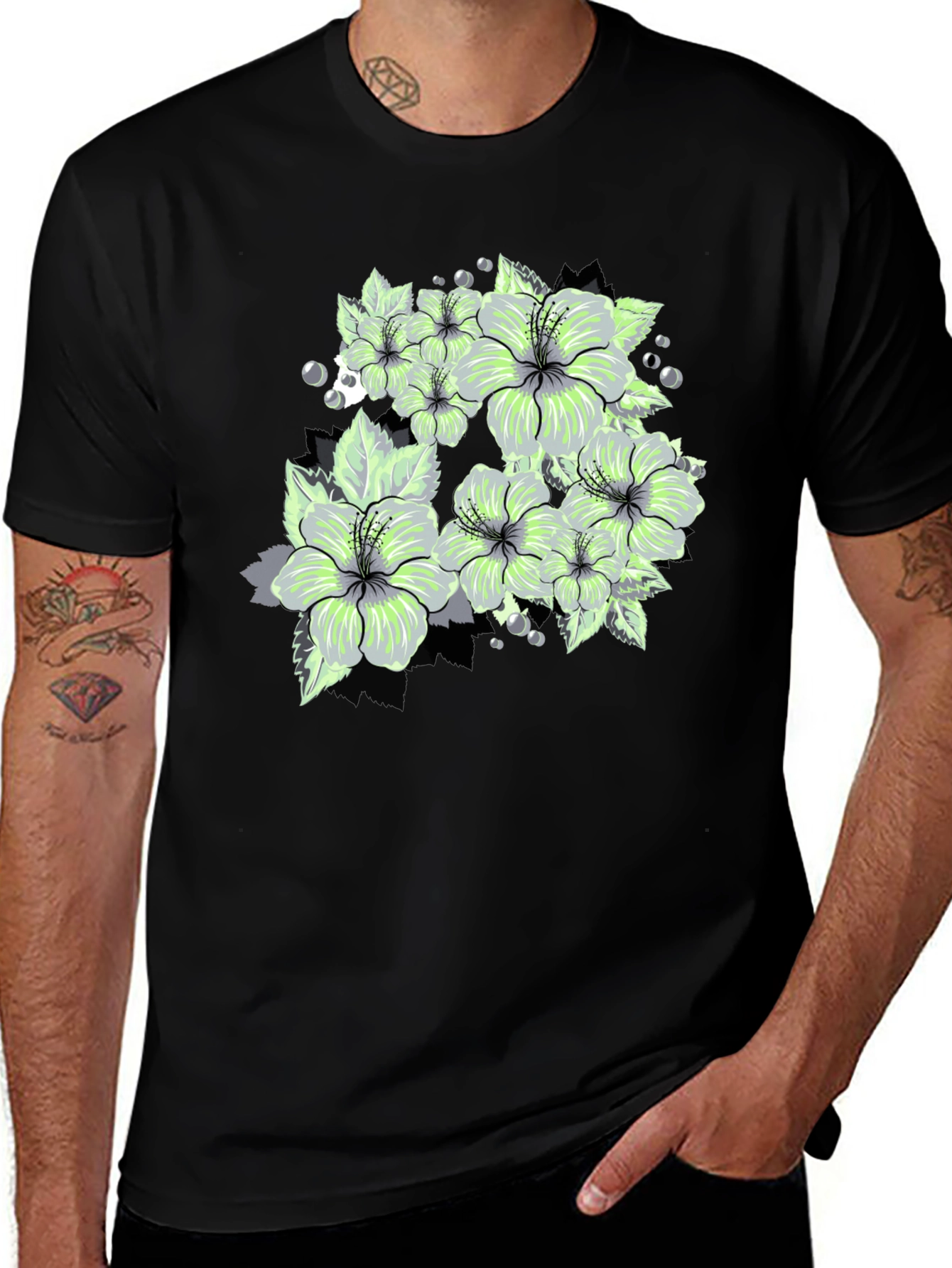 Variant 30 of Hibiscus Flower Graphic Tee - Black T-Shirt