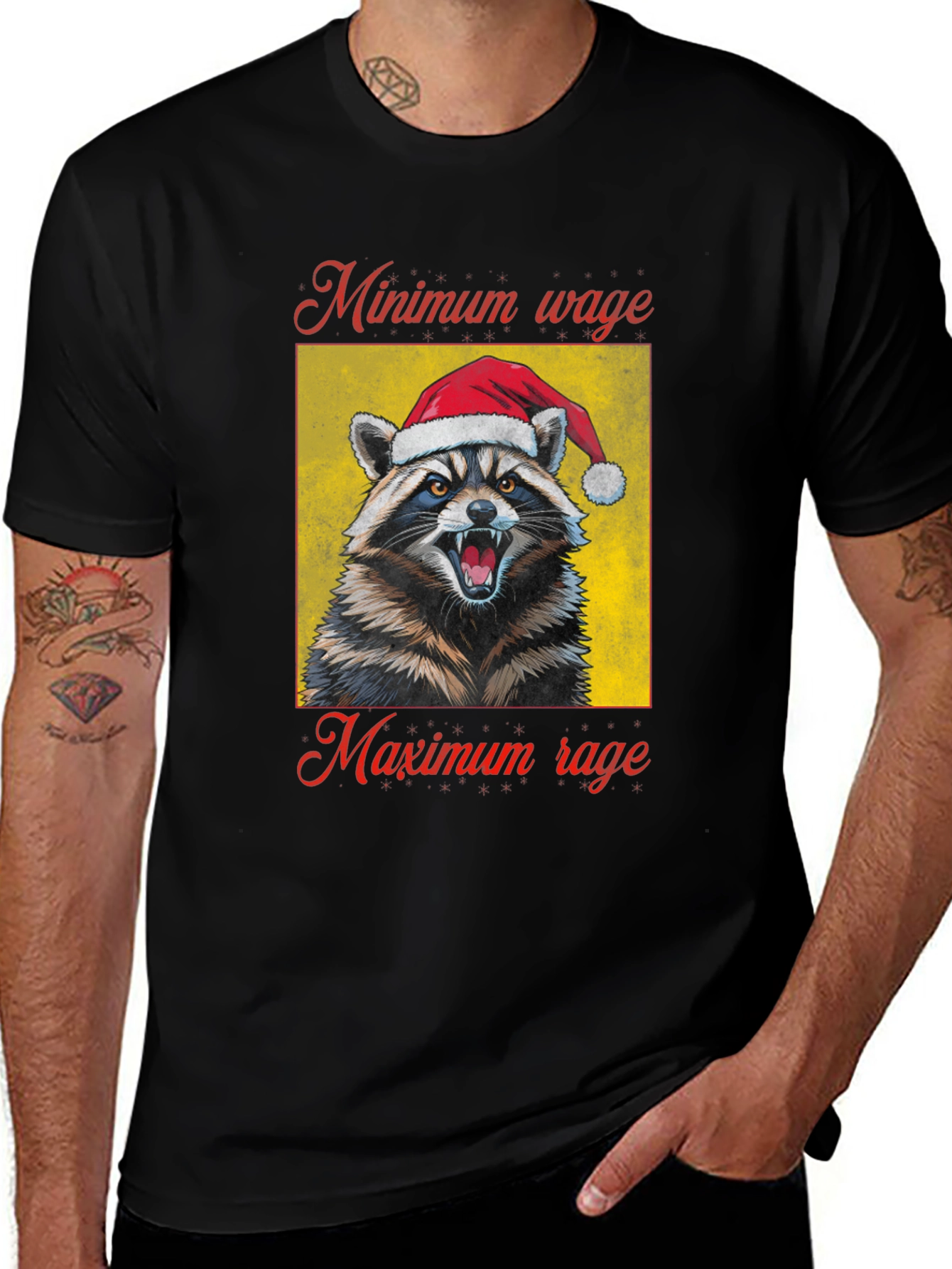 Variant 18 of Minimum Wage Maximum Rage Raccoon Santa T-Shirt