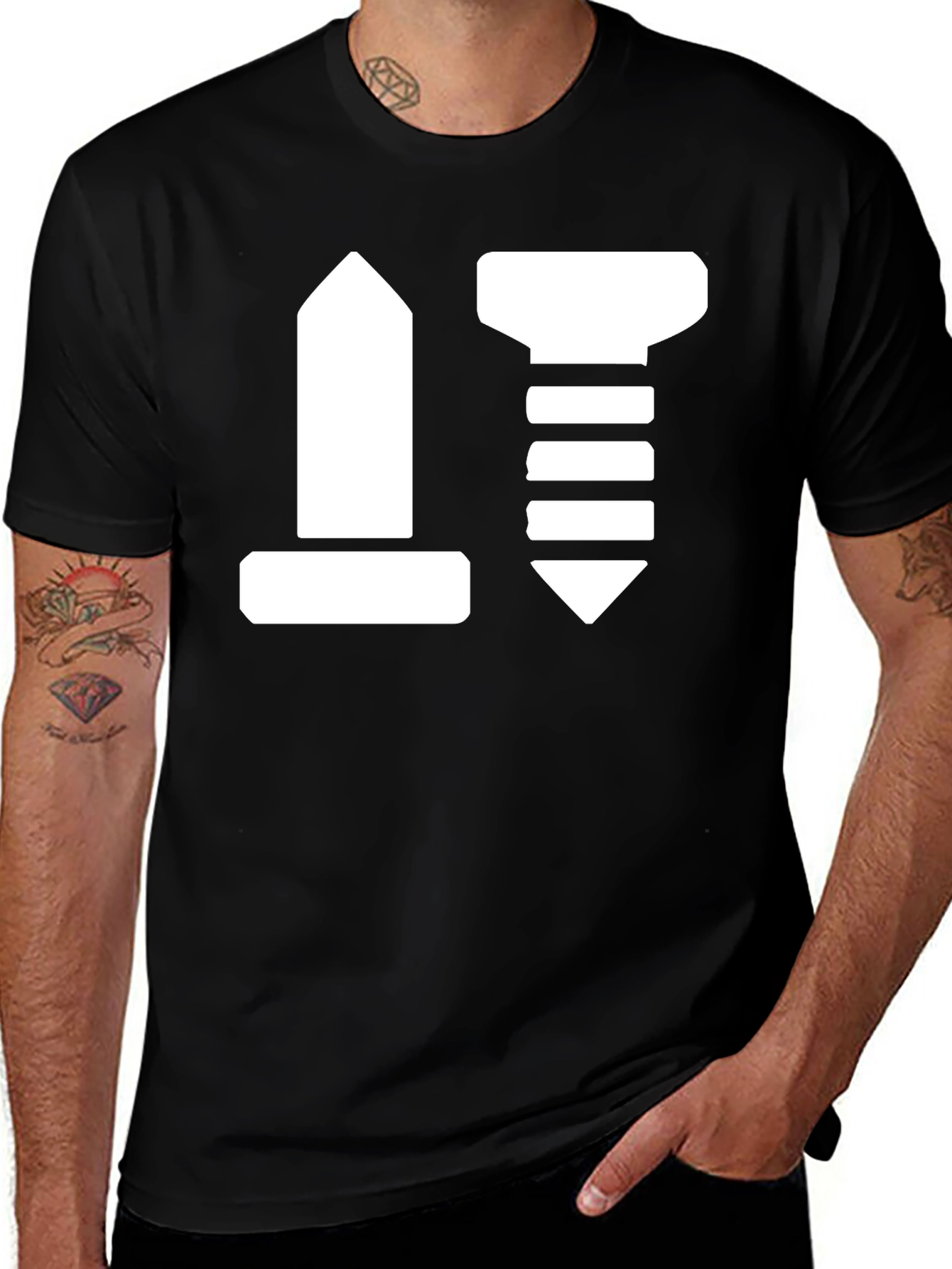 Variant 4 of Novelty Bolt & Nut Graphic Tee - Black