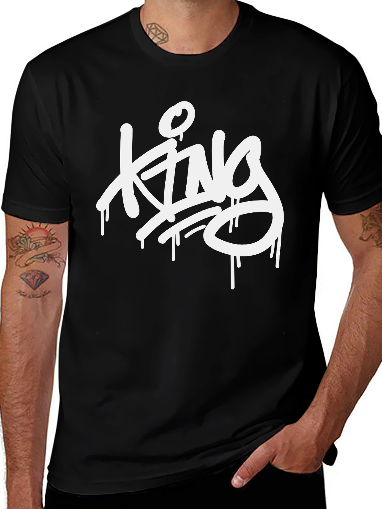 Variant 25 of King Drip Graphic Tee - Black Crew Neck Casual