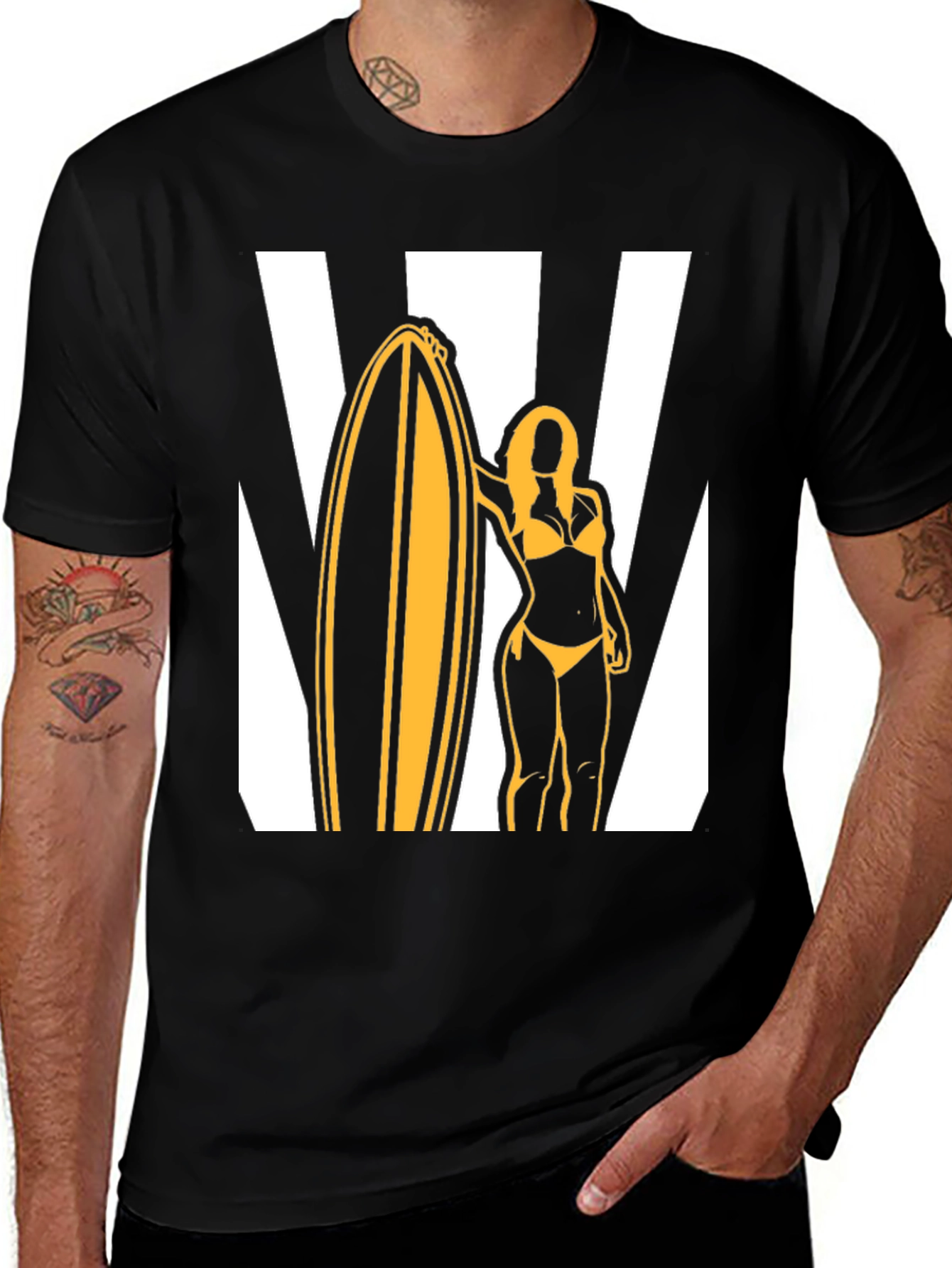 Variant 10 of Surfer Girl Graphic Tee - Black Cotton T-Shirt