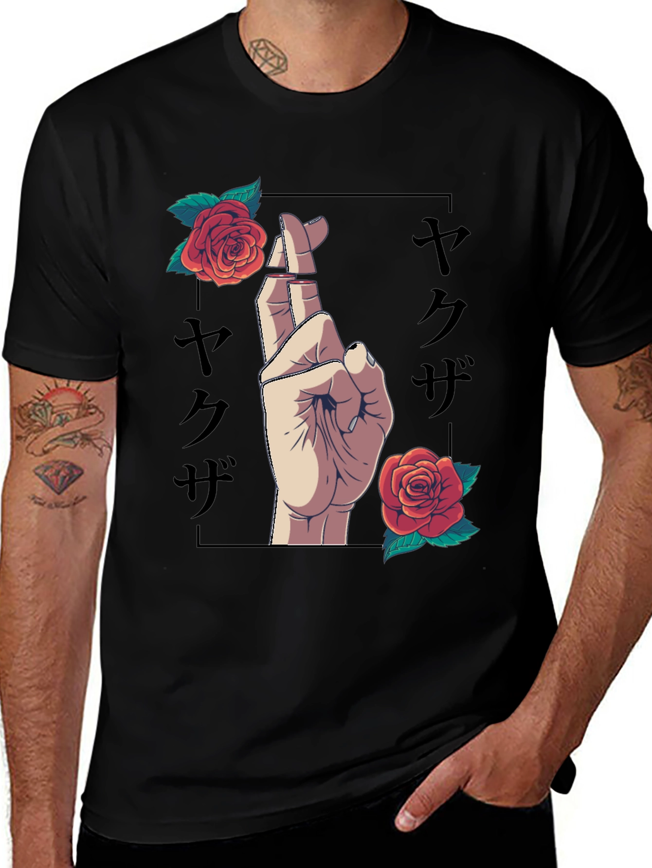 Variant 7 of Black Graphic Tee: Hand & Roses