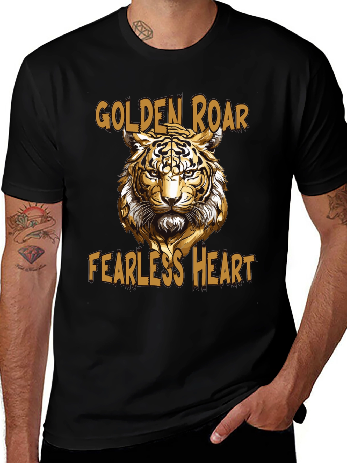 Black Golden Roar Tiger Graphic Tee - Fearless Heart main image