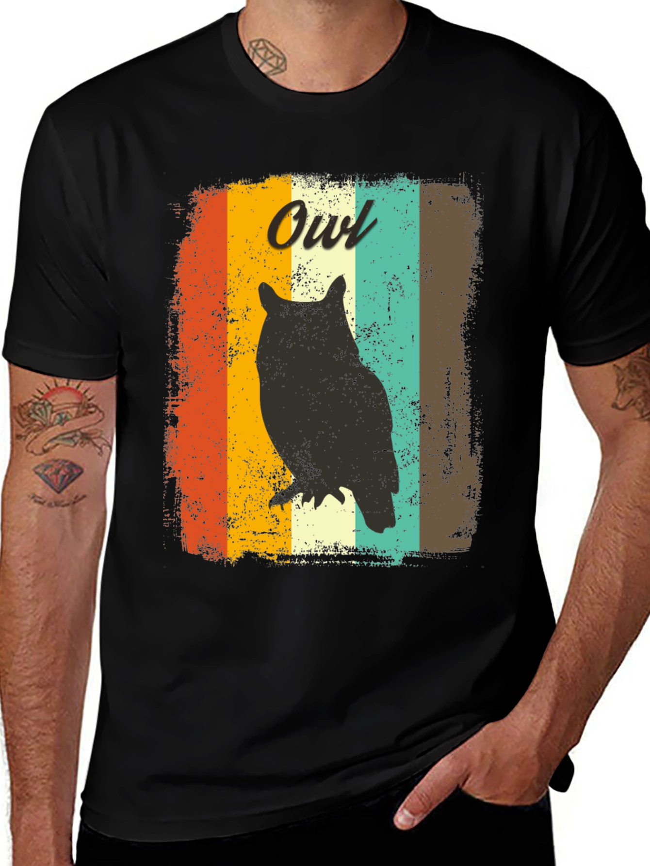 Variant 7 of Vintage Owl Graphic T-Shirt - Retro Style Men's Tee