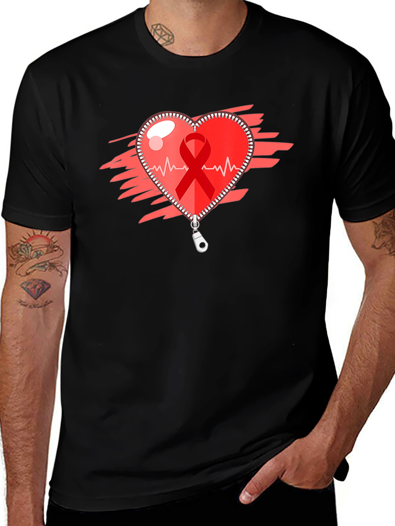 Variant 8 of Heart Ribbon Zipper Graphic Tee - Black