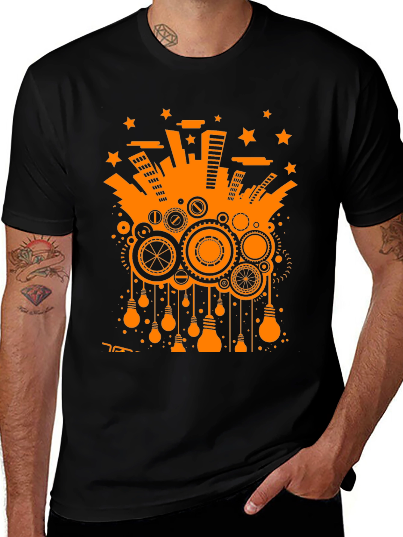 Variant 15 of Cityscape Gears Graphic Tee - Black
