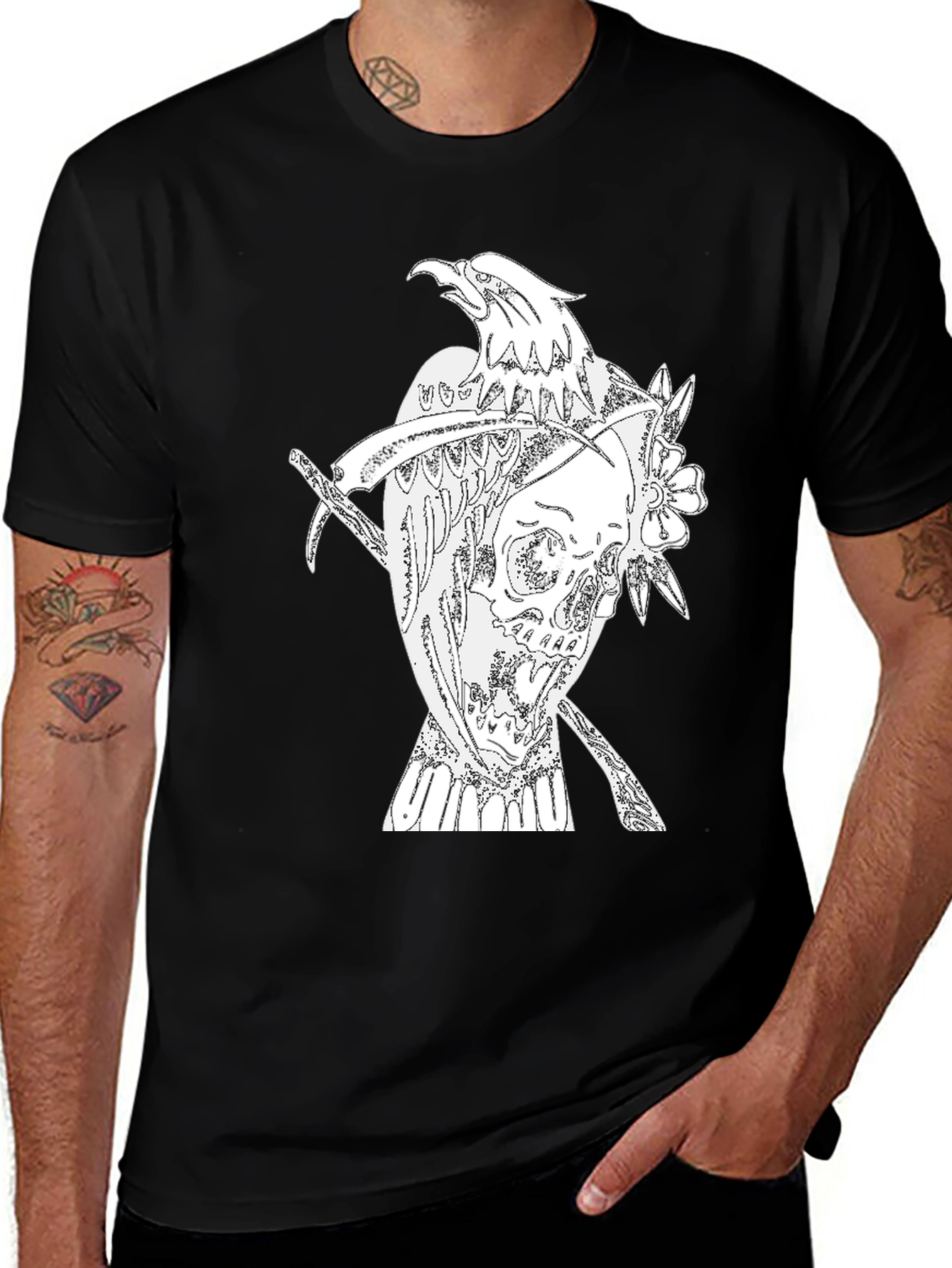Variant 7 of Black T-Shirt with Eagle Skull Graphic