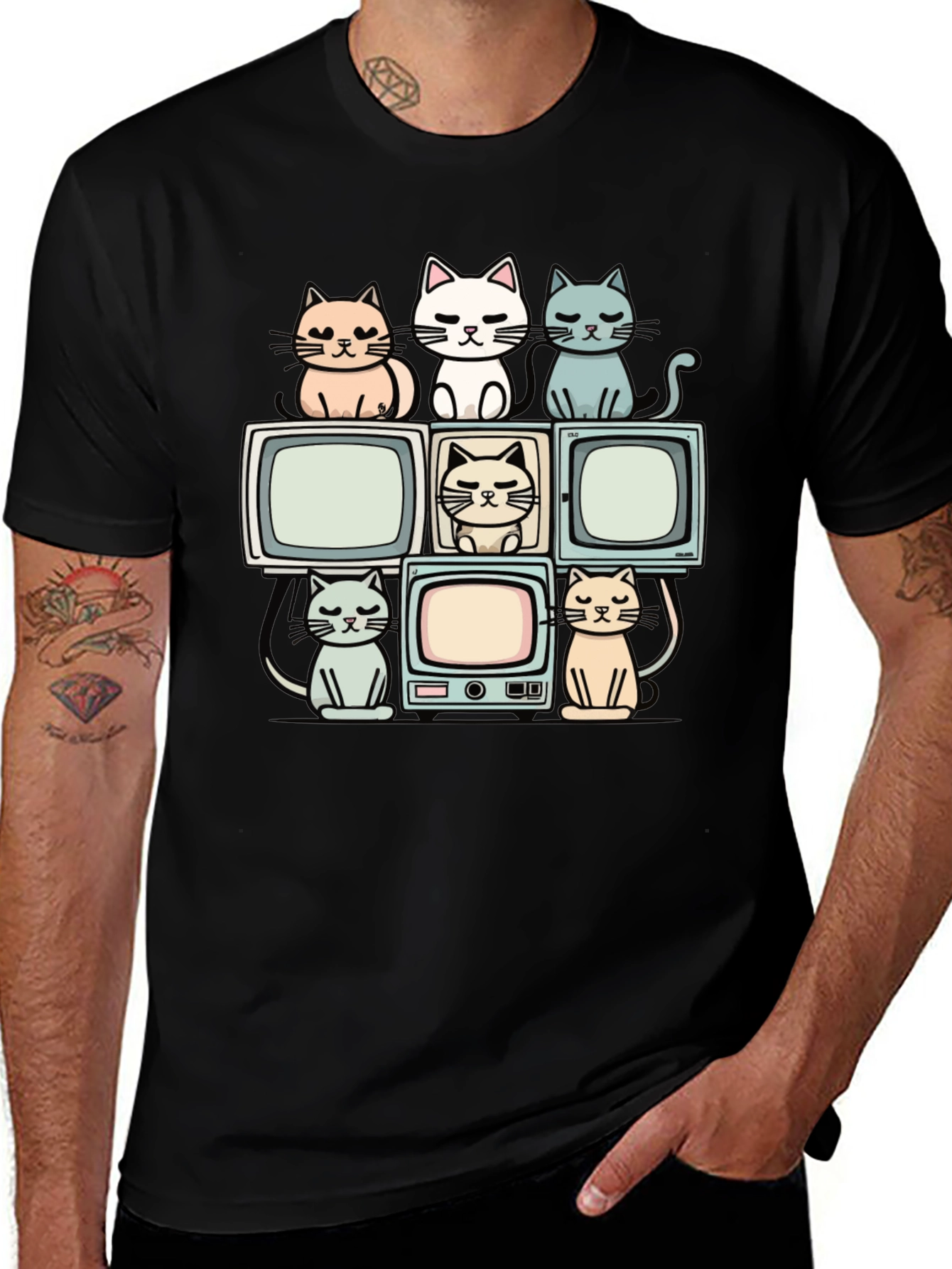 Variant 29 of Retro Cats & TVs Graphic T-Shirt
