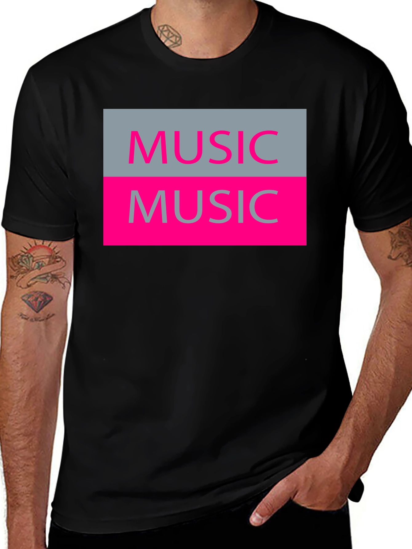 Variant 7 of Music Graphic T-Shirt - Black Cotton Tee