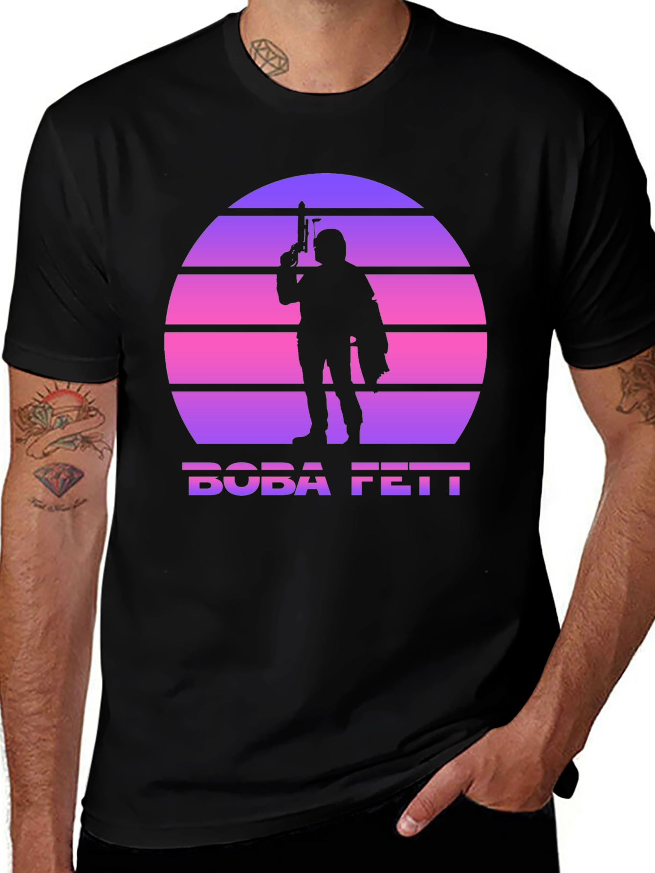 Boba Fett Retro Sunset T-Shirt - Black