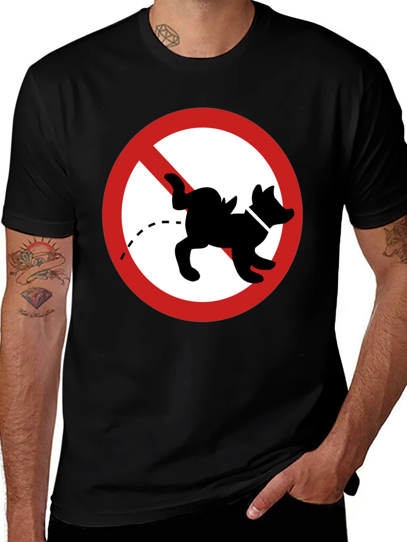 Variant 9 of No Dog Peeing Black T-Shirt Funny Novelty Tee