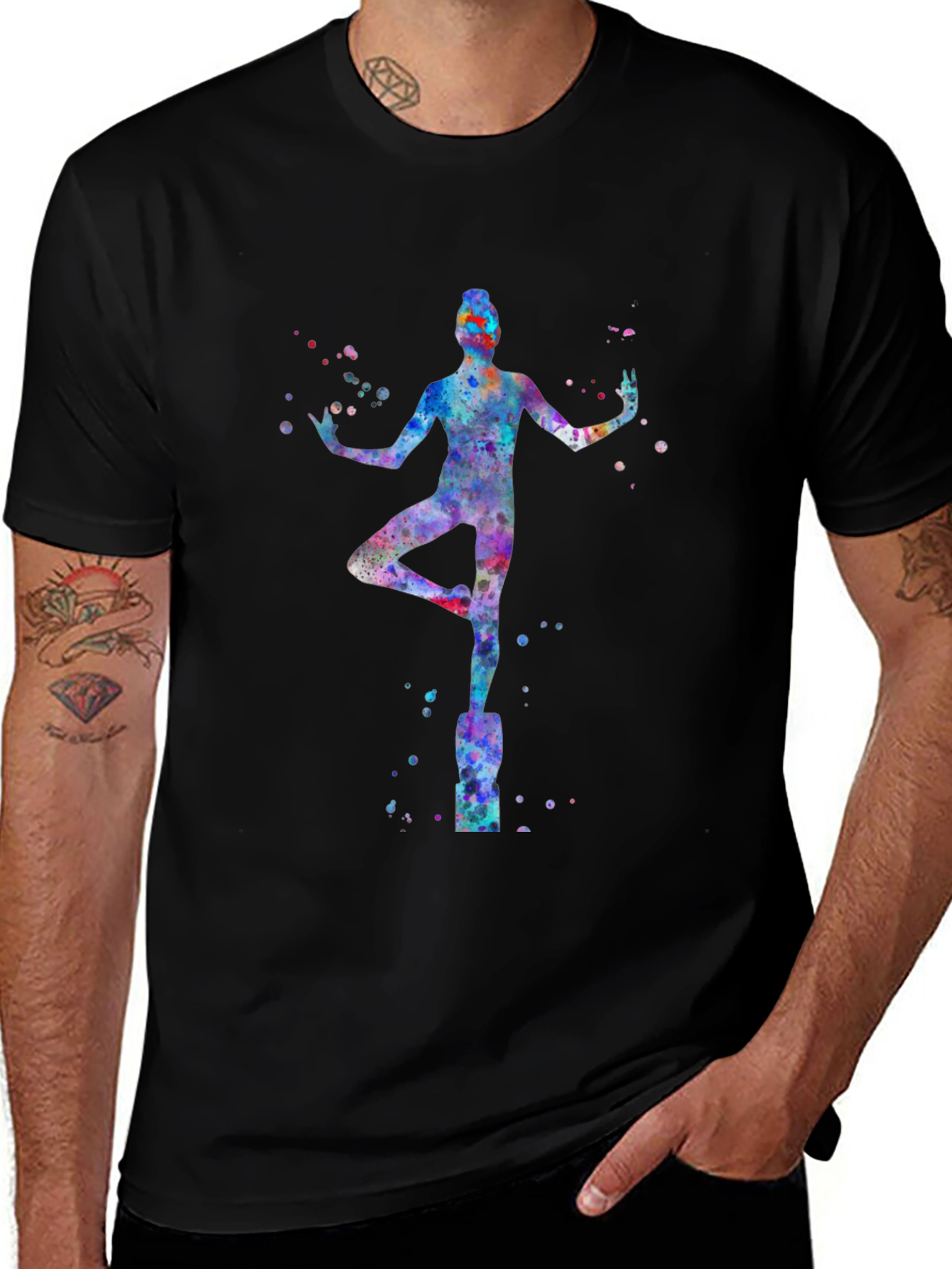 Variant 17 of Yoga Watercolor Print Black T-Shirt