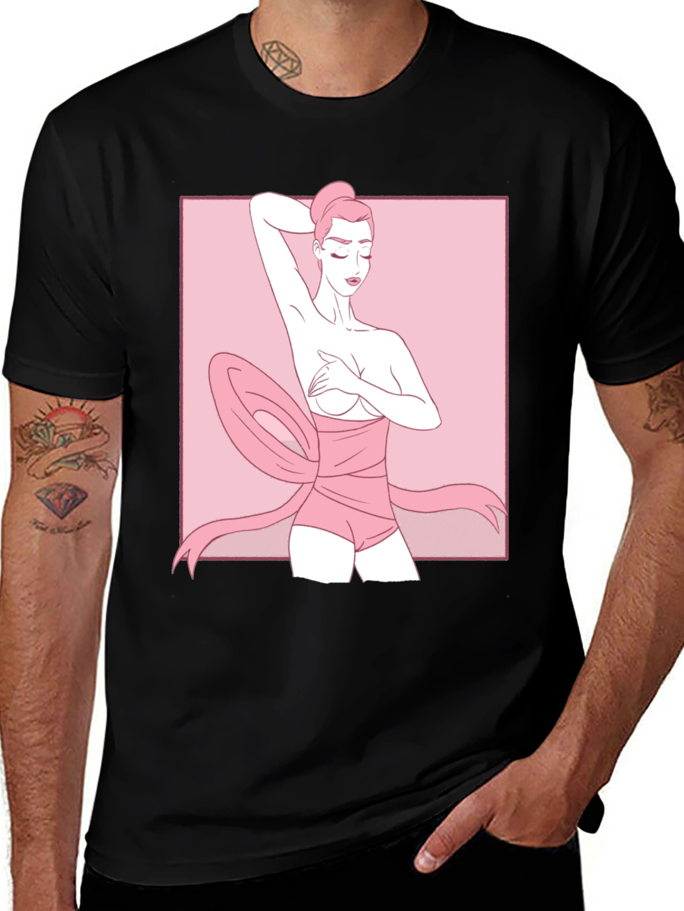 Variant 2 of Ribbon Wrapped Woman Graphic Tee - Unique Design