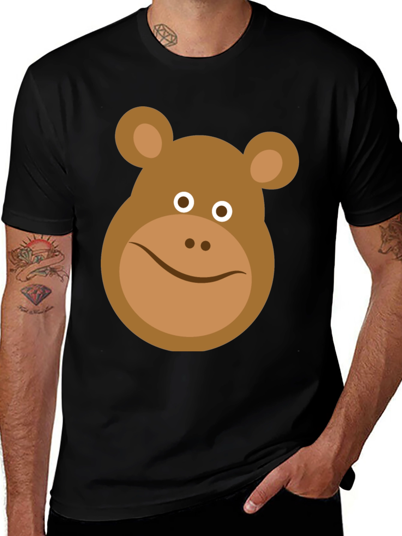 Variant 27 of Cute Cartoon Monkey Face Black T-Shirt