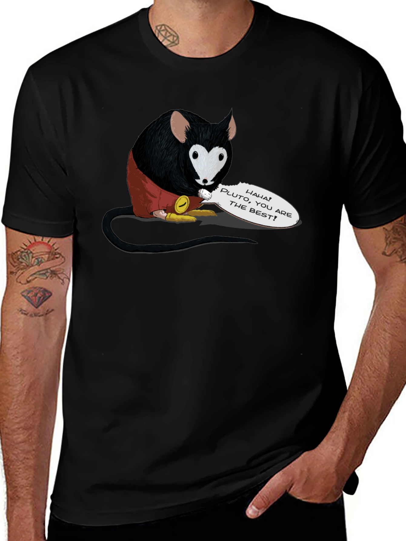 Variant 4 of Cartoon Mouse Graphic Black Tee