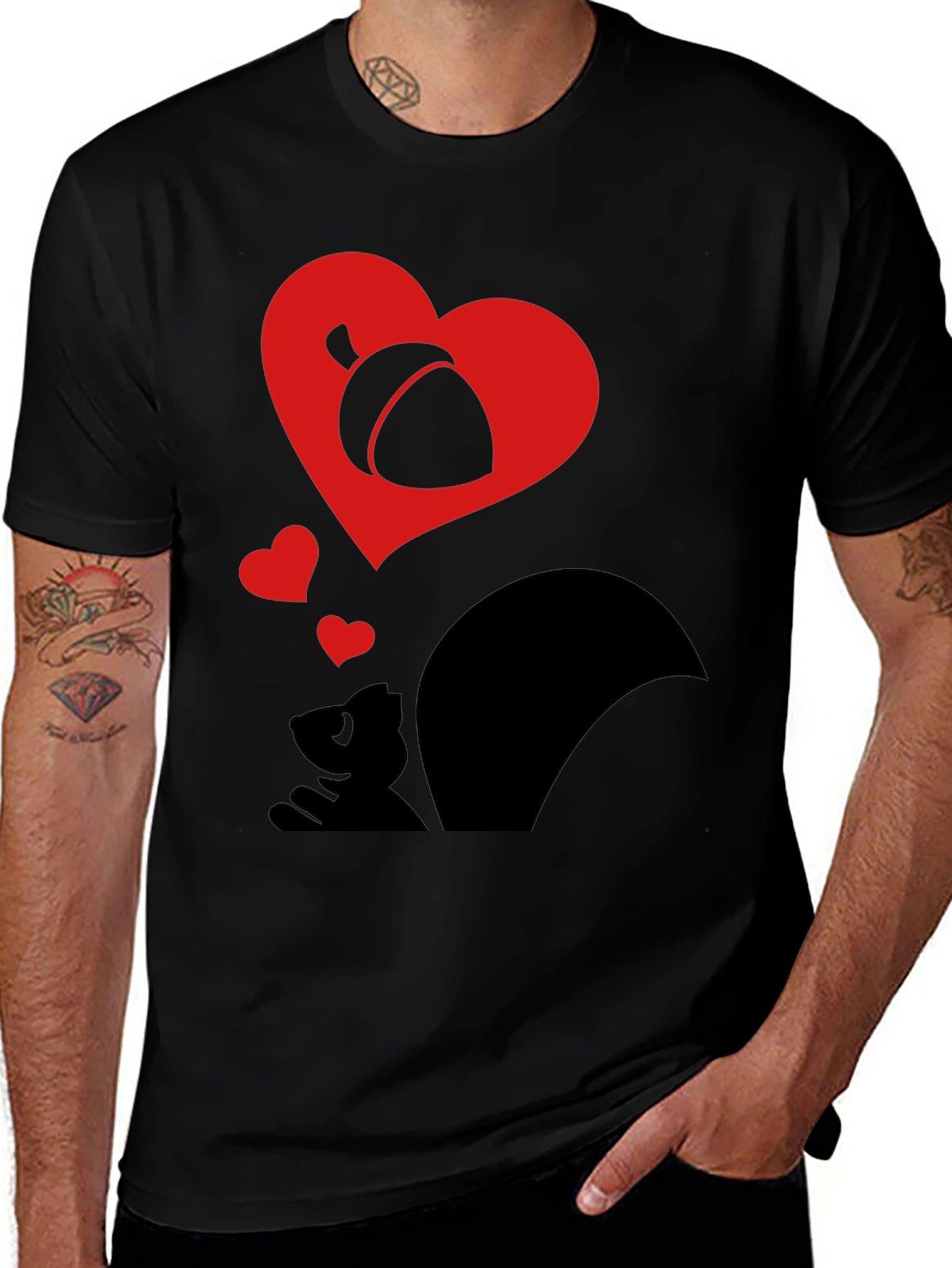 Variant 8 of Squirrel Love Acorn Graphic Tee - Black Cotton Shirt