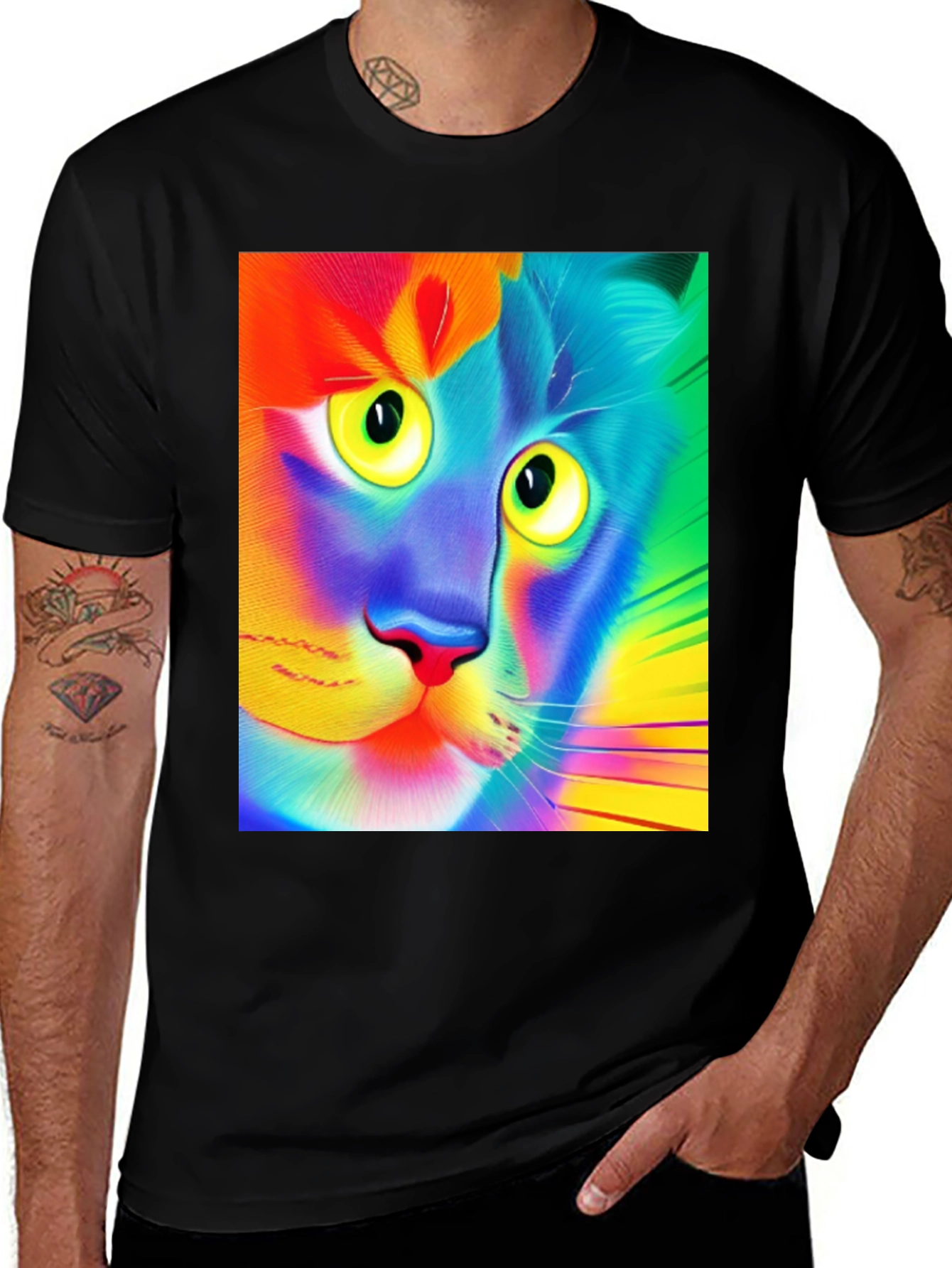 Variant 21 of Vibrant Cat Graphic Tee - Unique Colorful Design