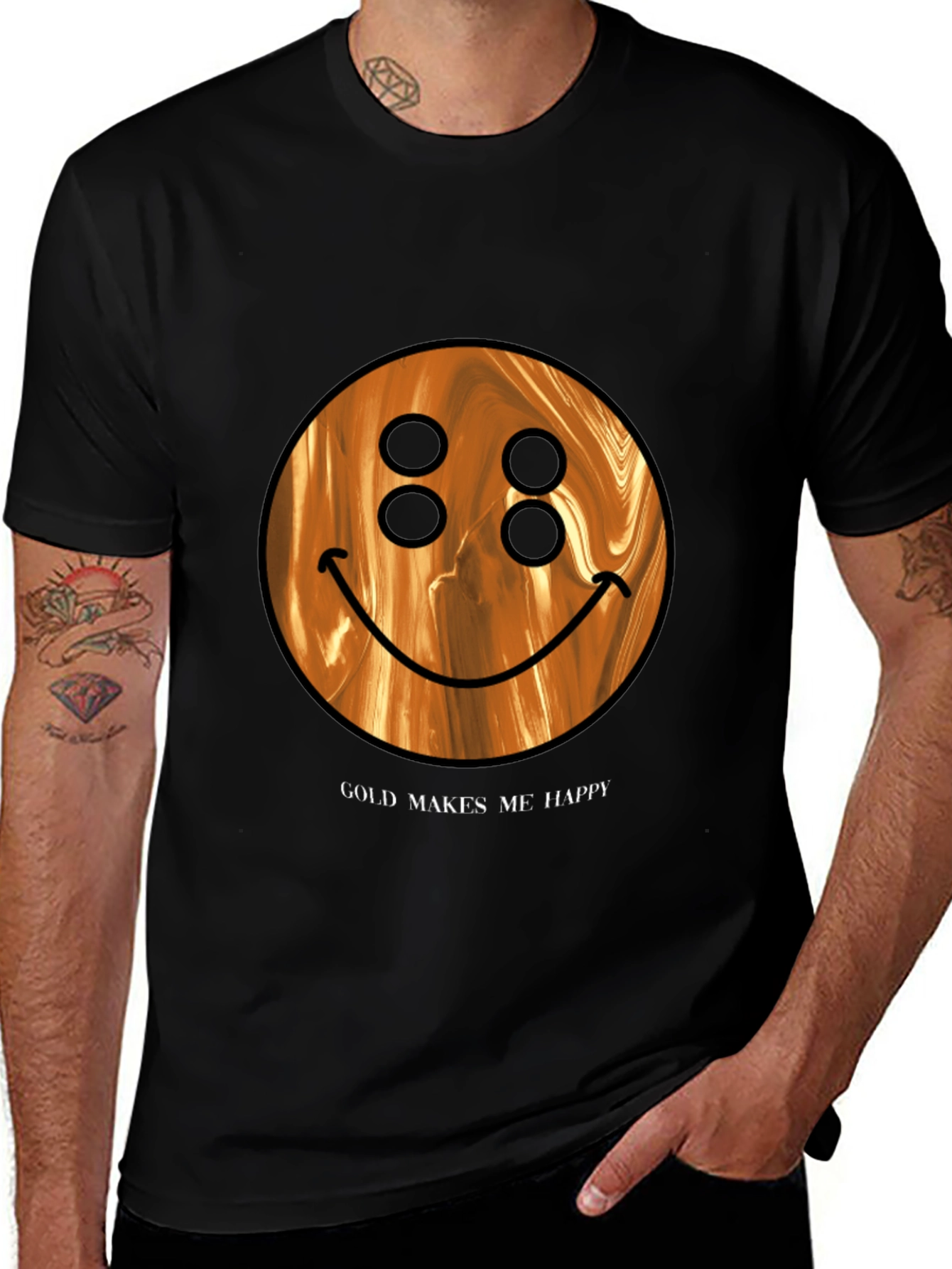 Variant 28 of Gold Makes Me Happy Smiley Face Graphic T-Shirt