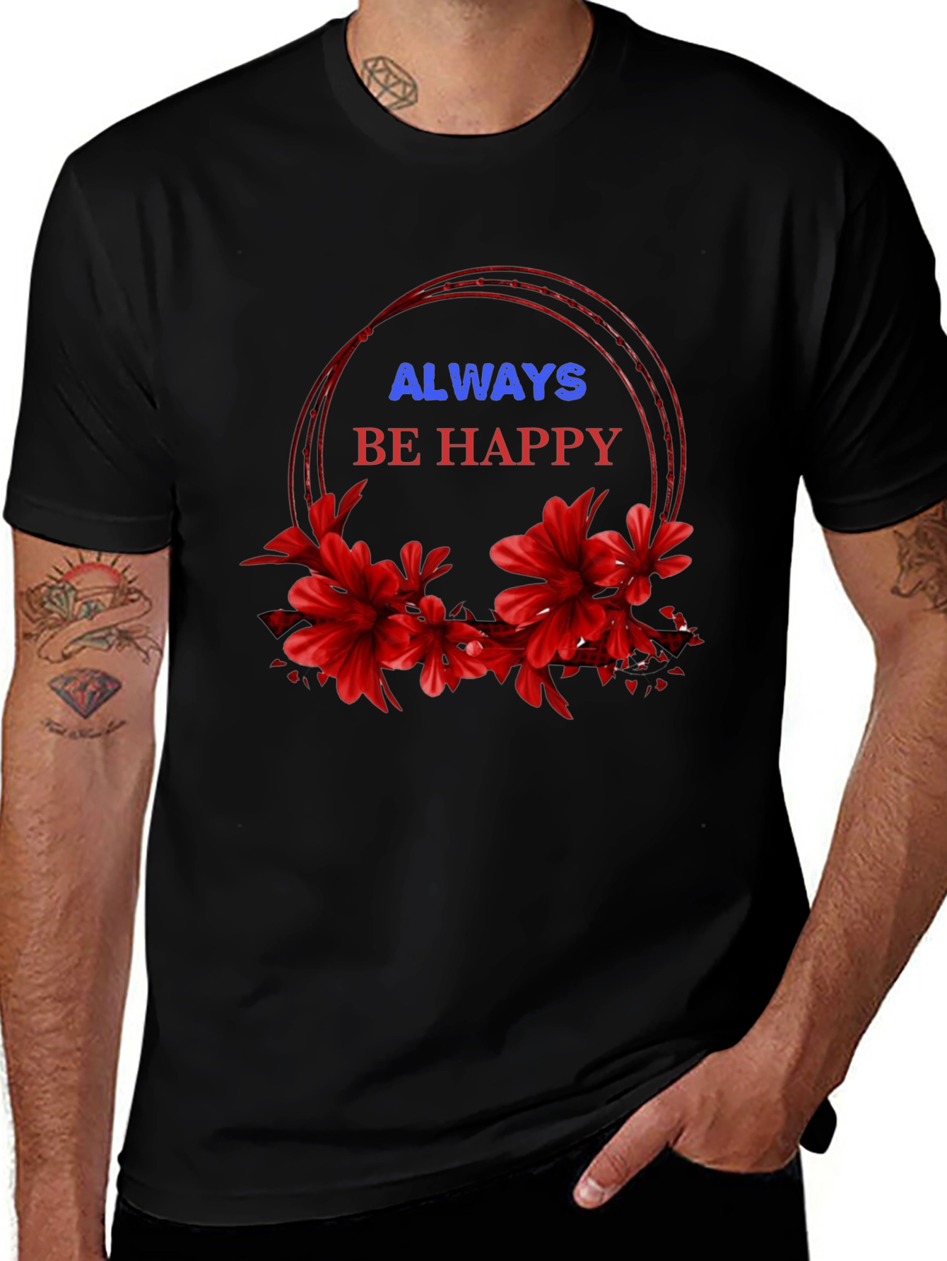 Variant 22 of Always Be Happy Floral Graphic Tee