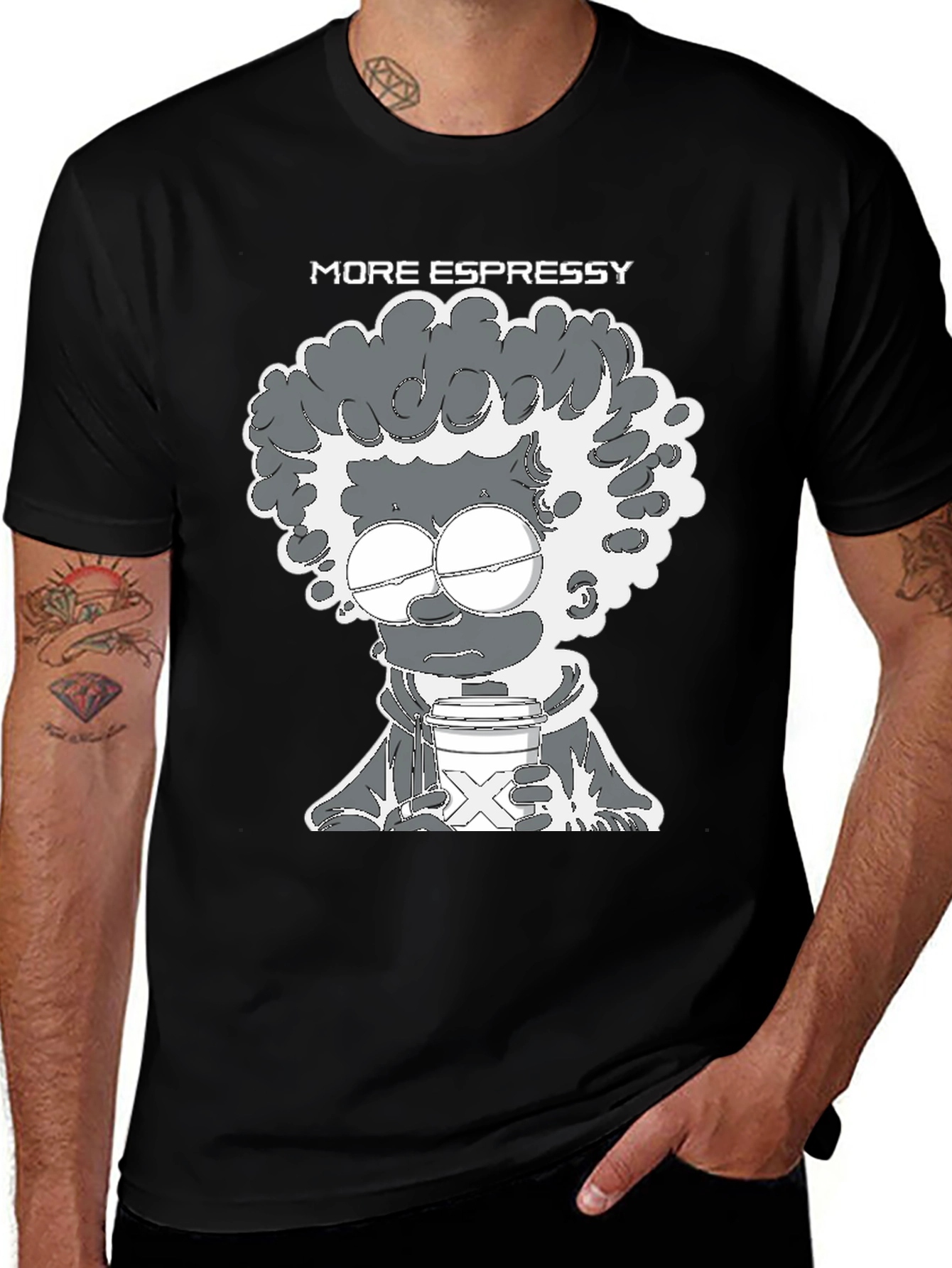 Variant 18 of More Espressy Cartoon Graphic Black T-Shirt