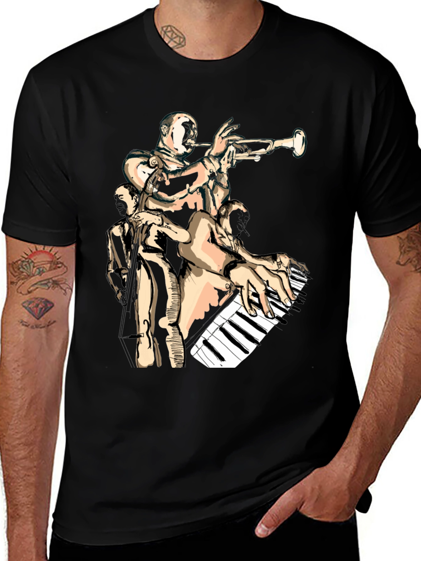 Variant 5 of Jazz Band Graphic Black T-Shirt