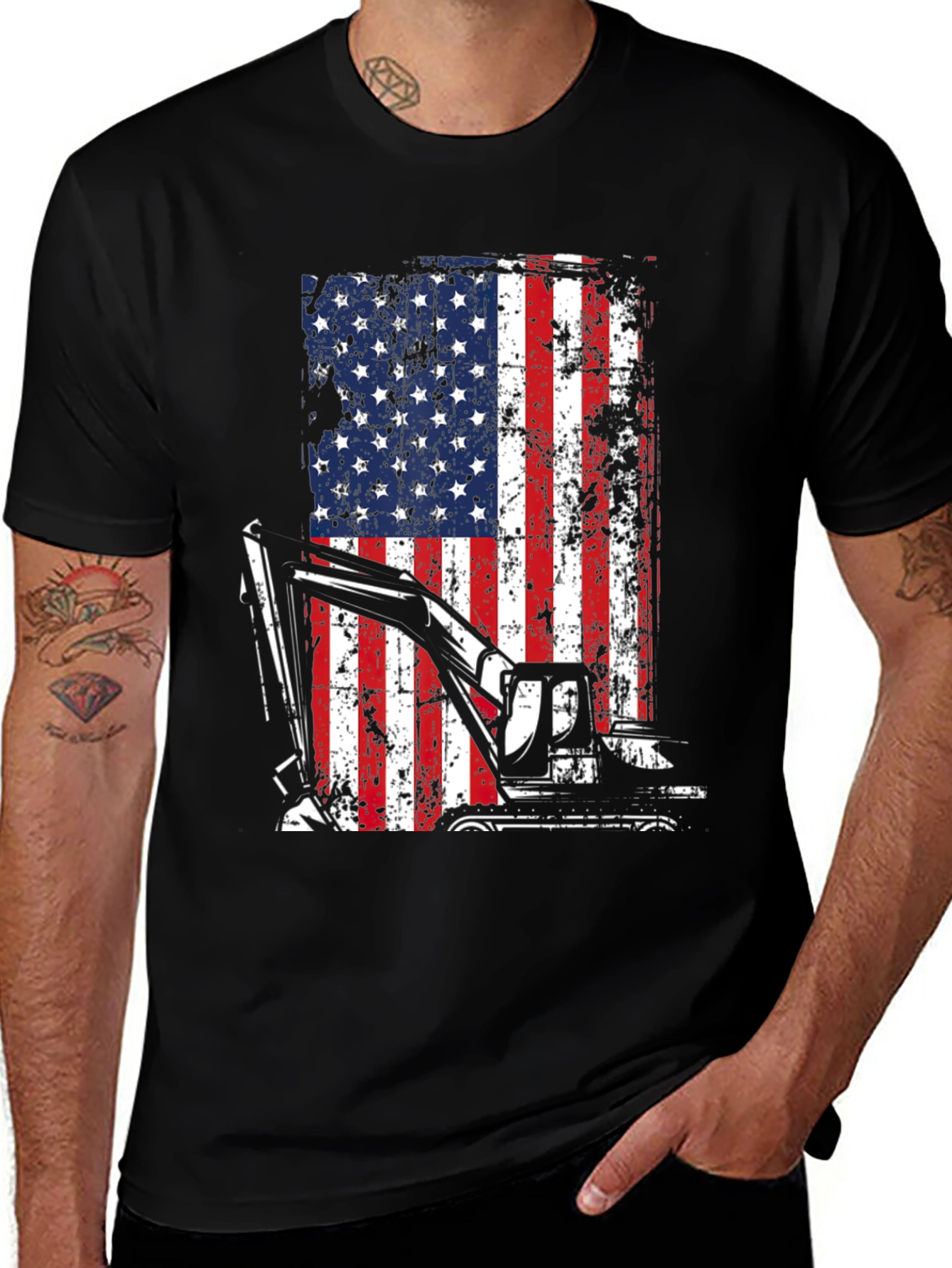 Variant 21 of Patriotic Excavator T-Shirt - USA Flag Graphic Tee