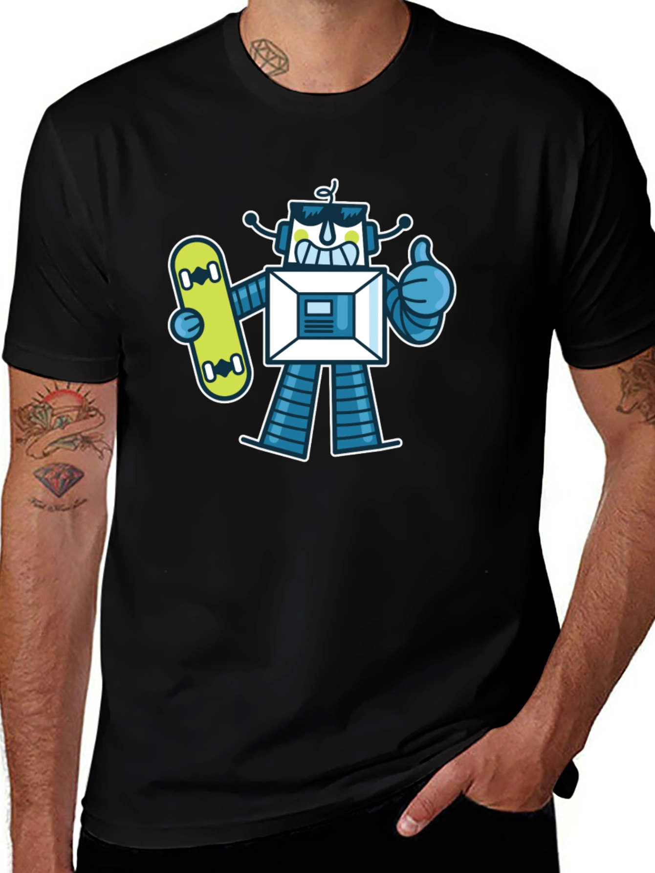 Variant 14 of Cool Robot Skateboarder Graphic Tee - Black