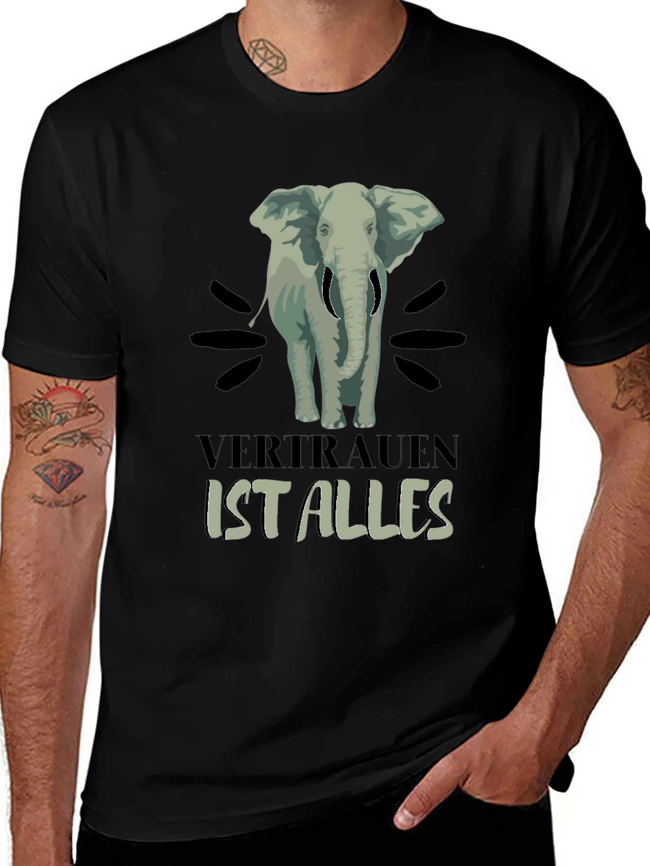 Variant 17 of Elephant Graphic Tee - "Vertrauen Ist Alles" Black T-Shirt