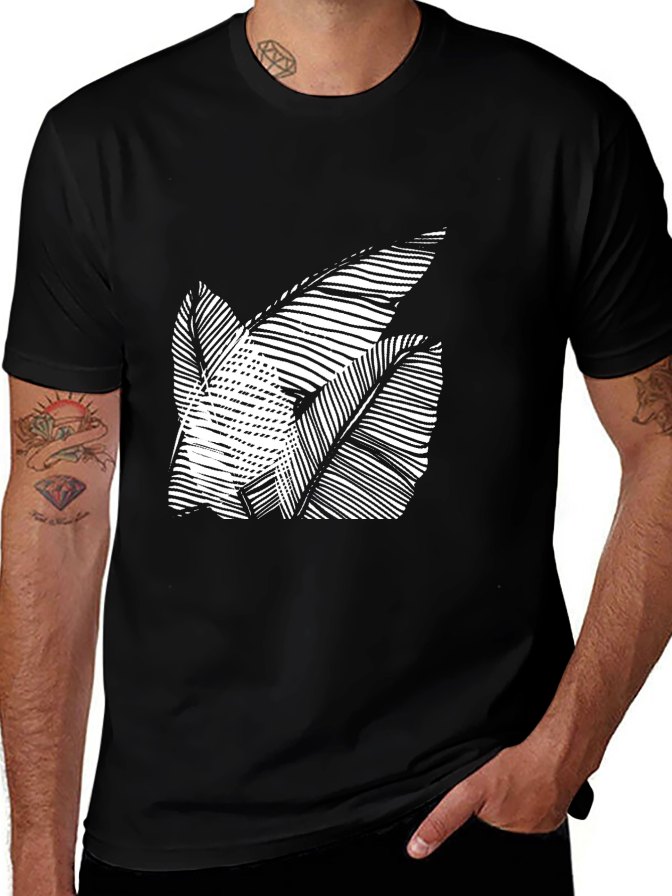 Variant 14 of Abstract Leaf Design Black T-Shirt