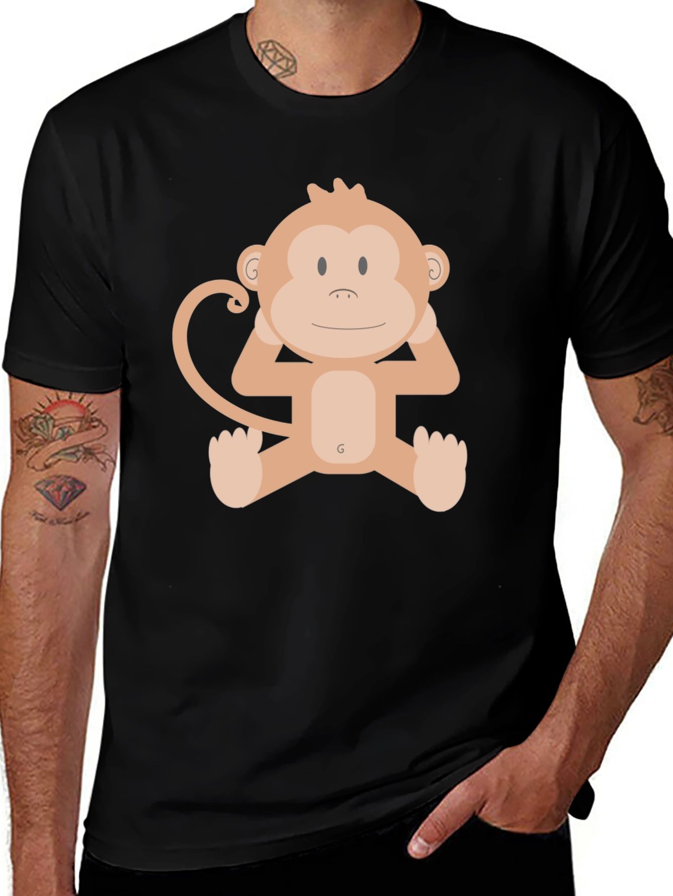 Variant 8 of Cute Cartoon Monkey Graphic Black T-Shirt