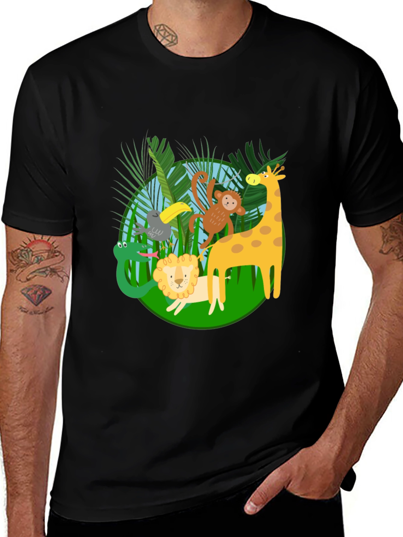 Black Jungle Animals T-Shirt - Fun & Playful Design main image