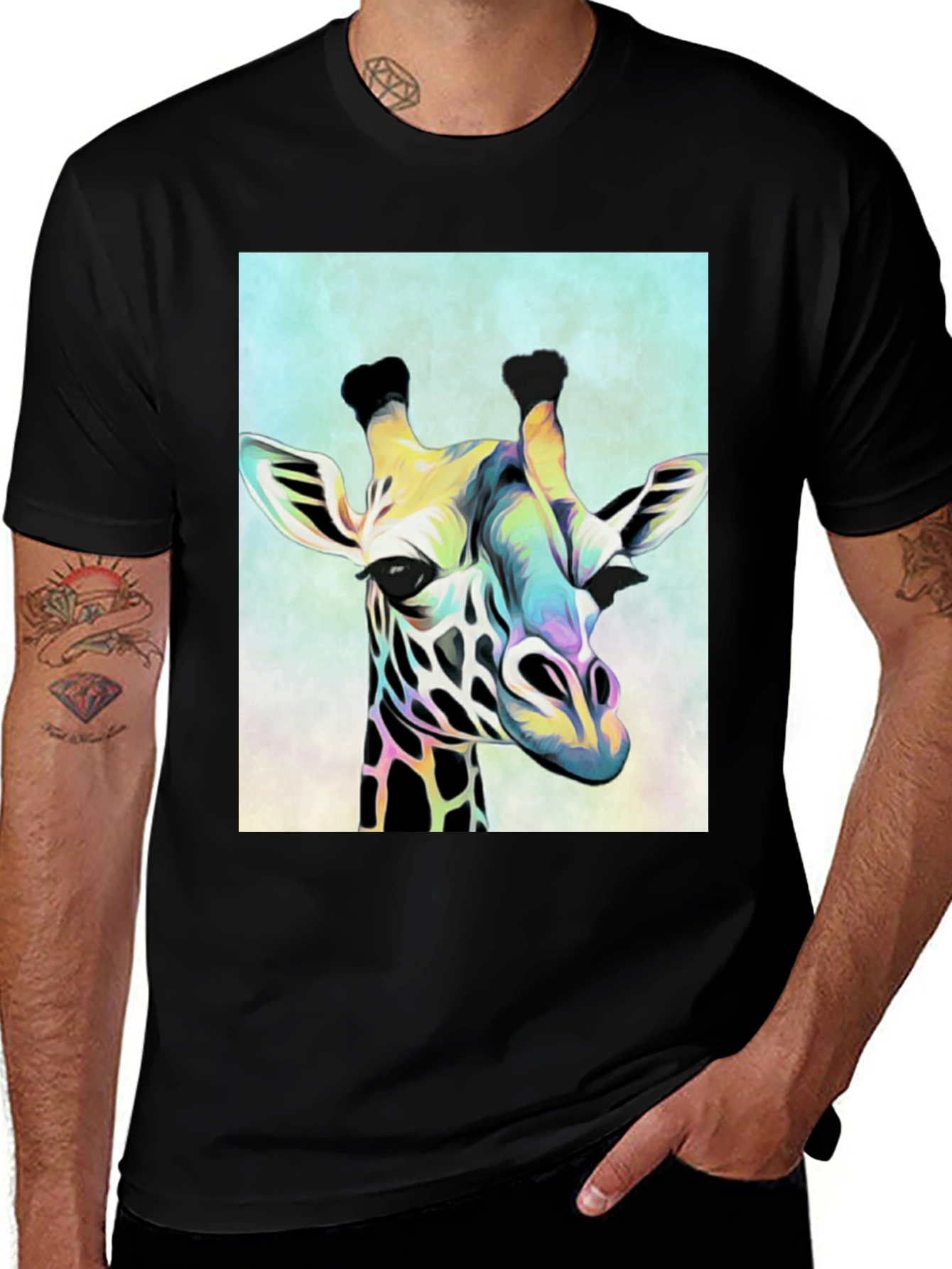 Variant 10 of Colorful Giraffe Graphic Black T-Shirt