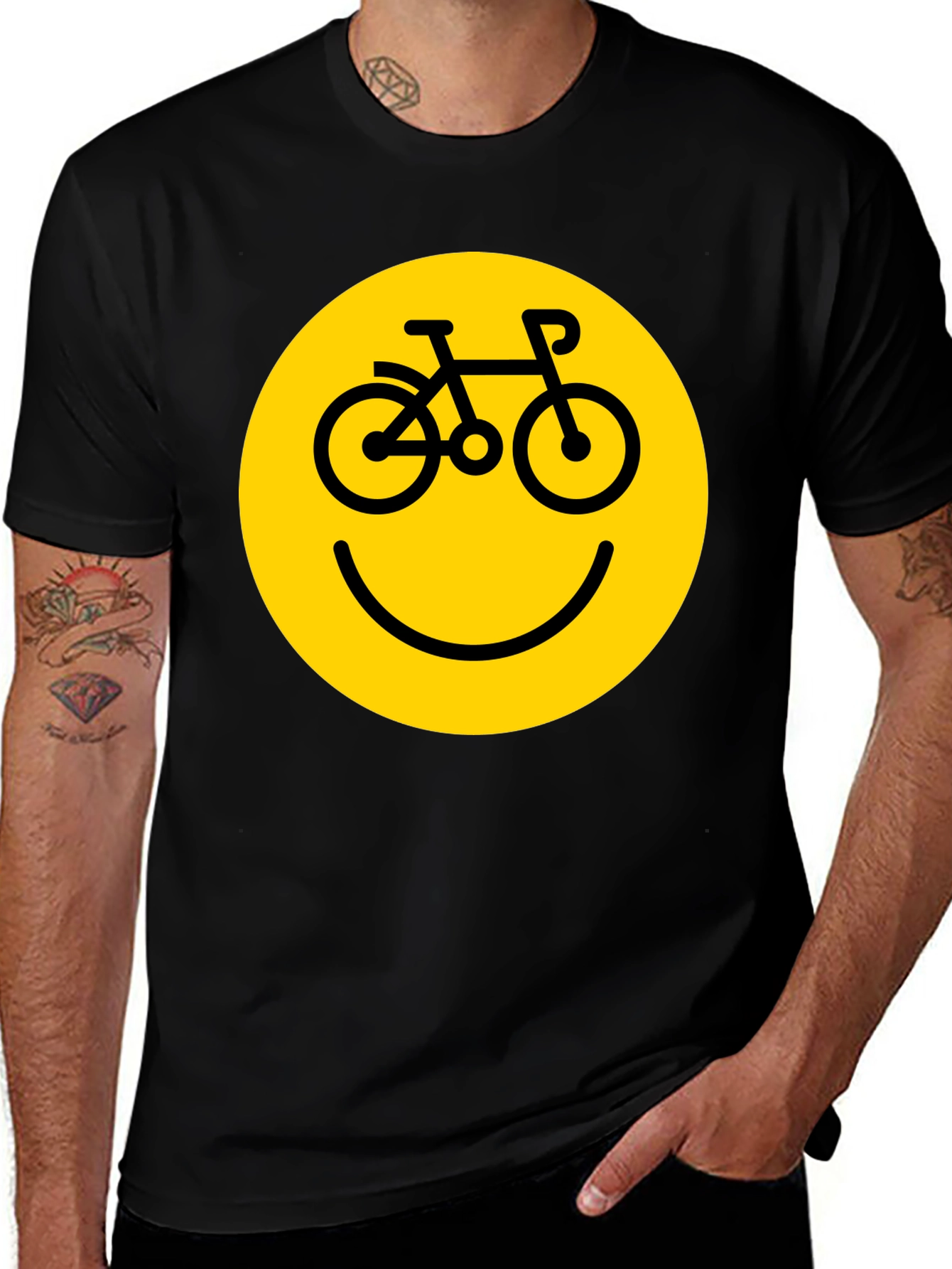 Variant 30 of Smiley Face Bike T-Shirt - Yellow Graphic