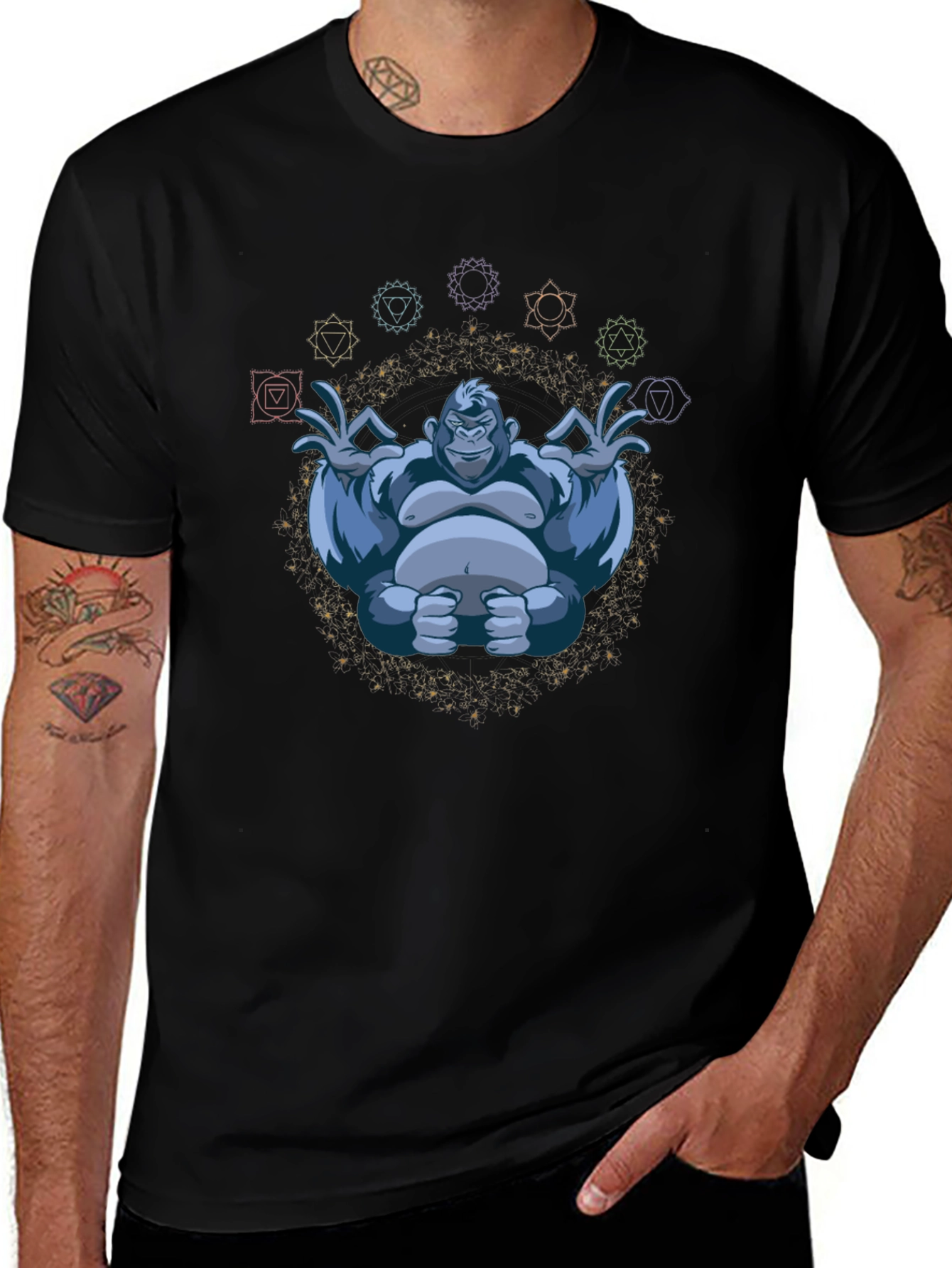 Variant 14 of Zen Gorilla Chakra T-Shirt - Meditating Ape Design