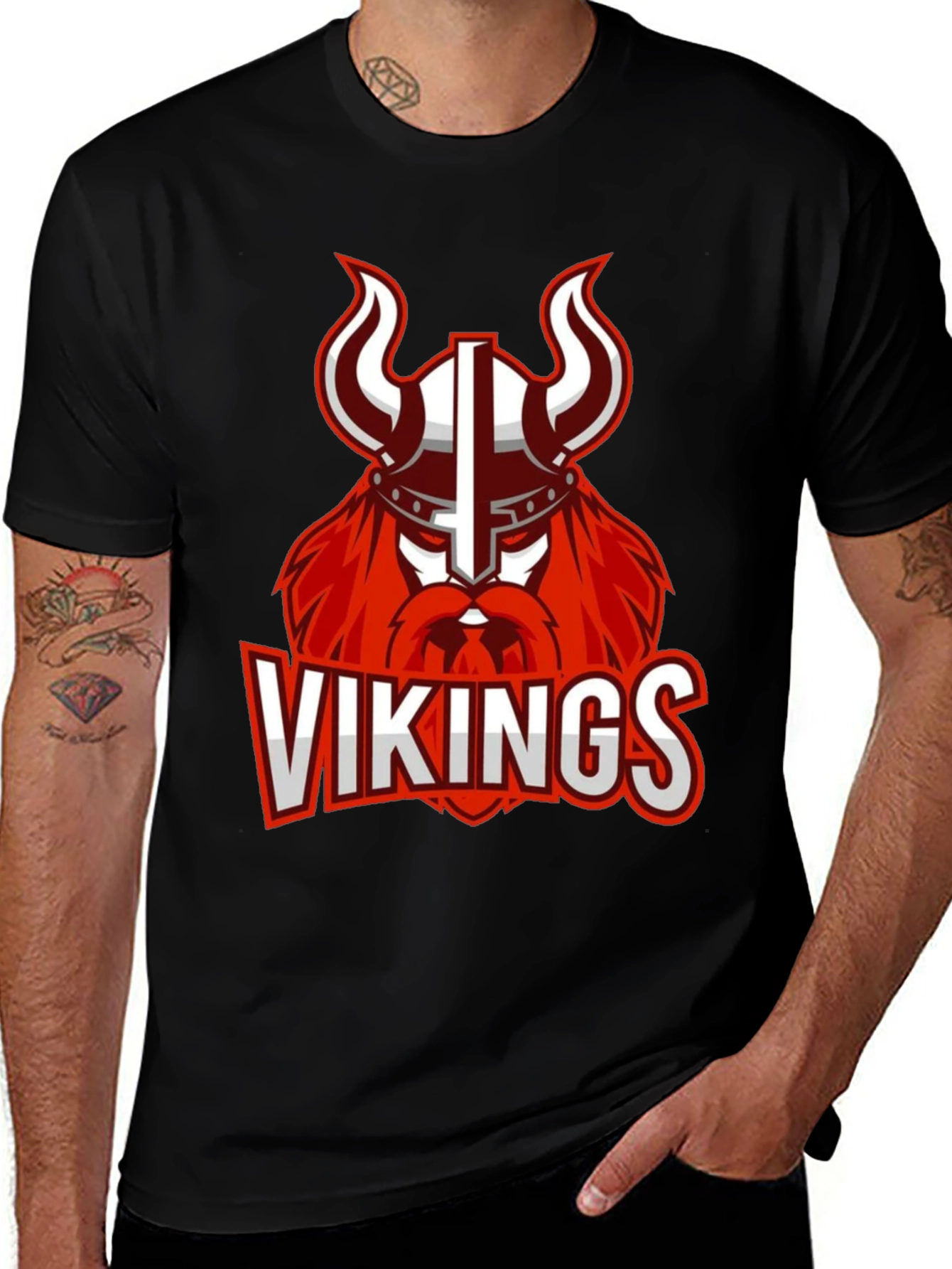 Vikings Graphic Print Black T-Shirt