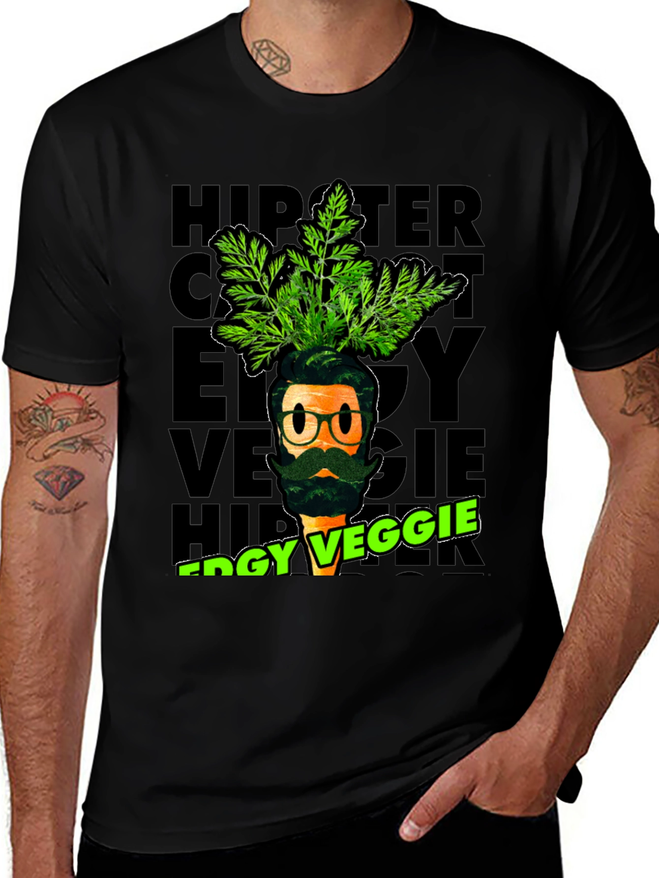 Edgy Veggie Hipster T-Shirt - Unique Graphic Tee